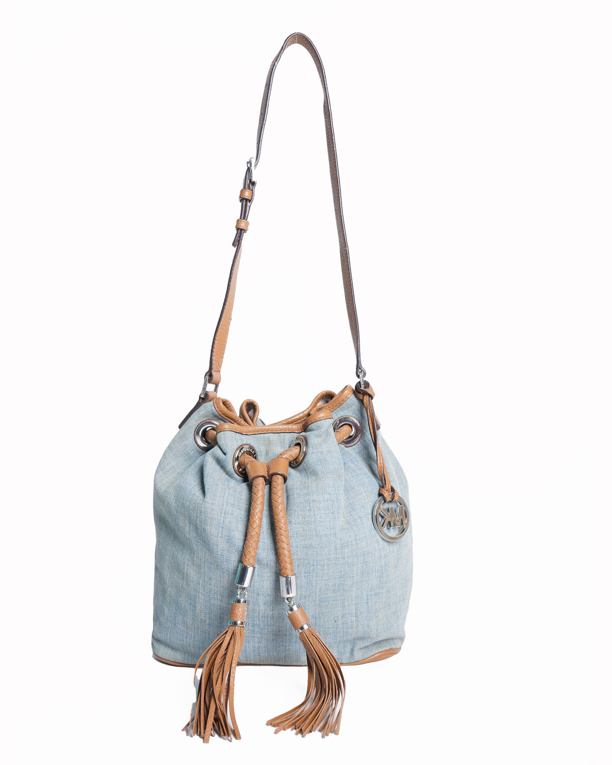 Michael Kors Denim Bucket Bag With Leather Trimming