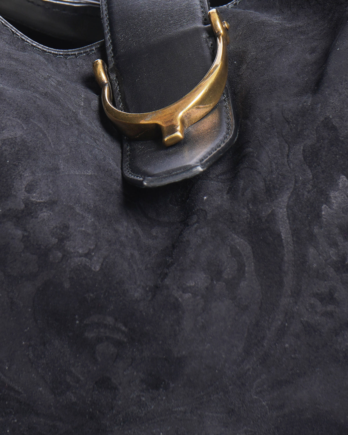 Gucci black brocade suede and leather stirup hobo bag