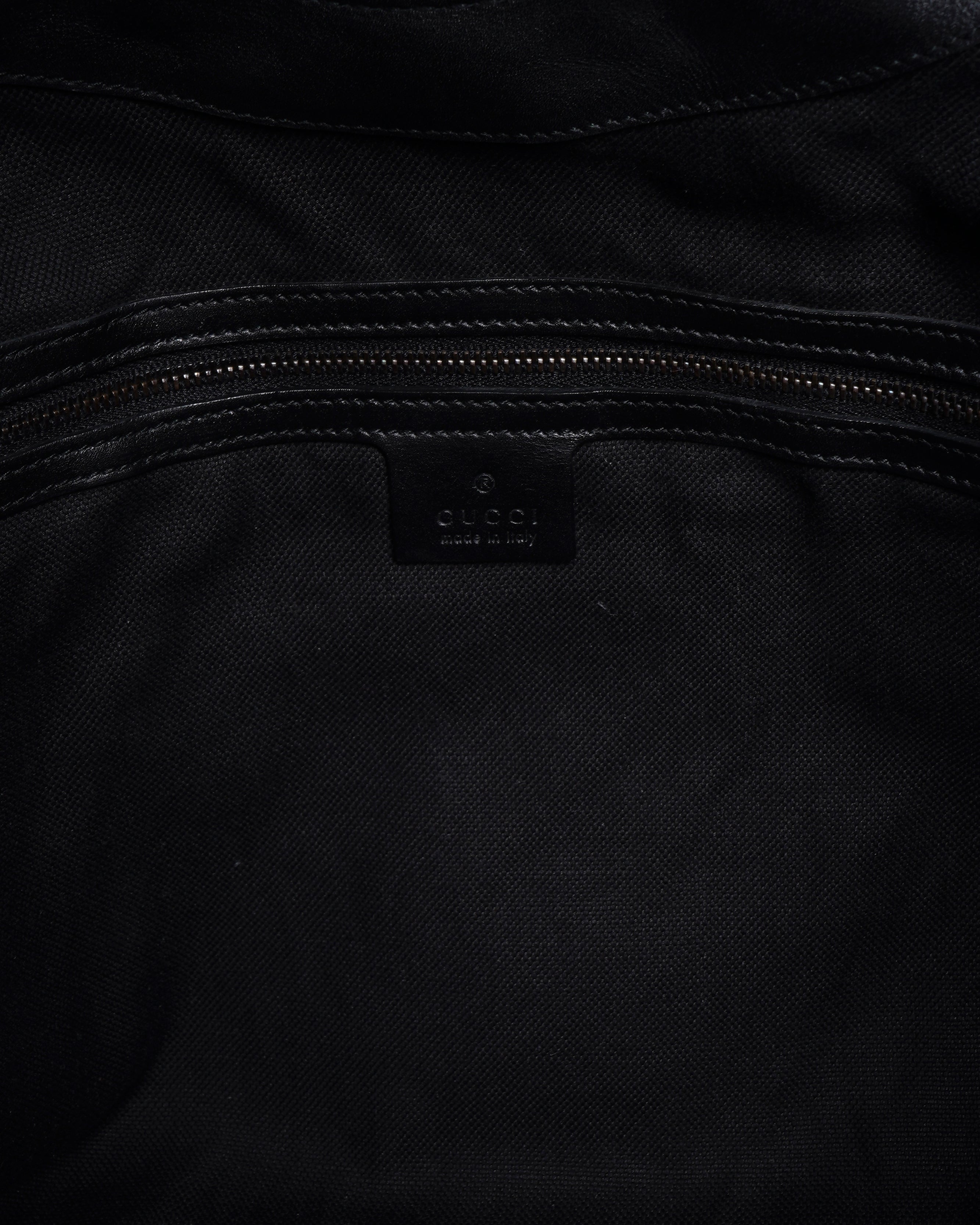 Gucci black brocade suede and leather stirup hobo bag