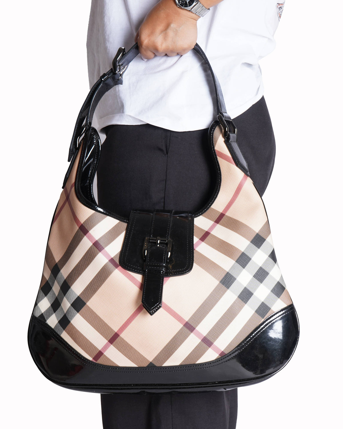 Burberry Nova Check PVC And Patent Leather Brooke Hobo