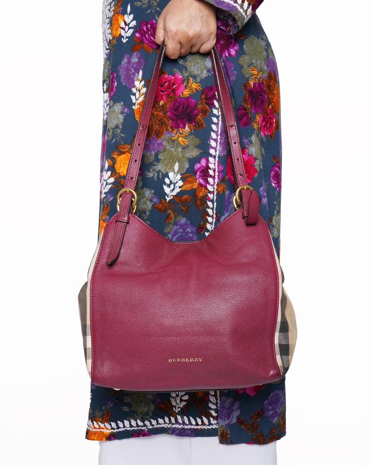 Burberry House Check Derby Leather Small Canterbury Tote Bag