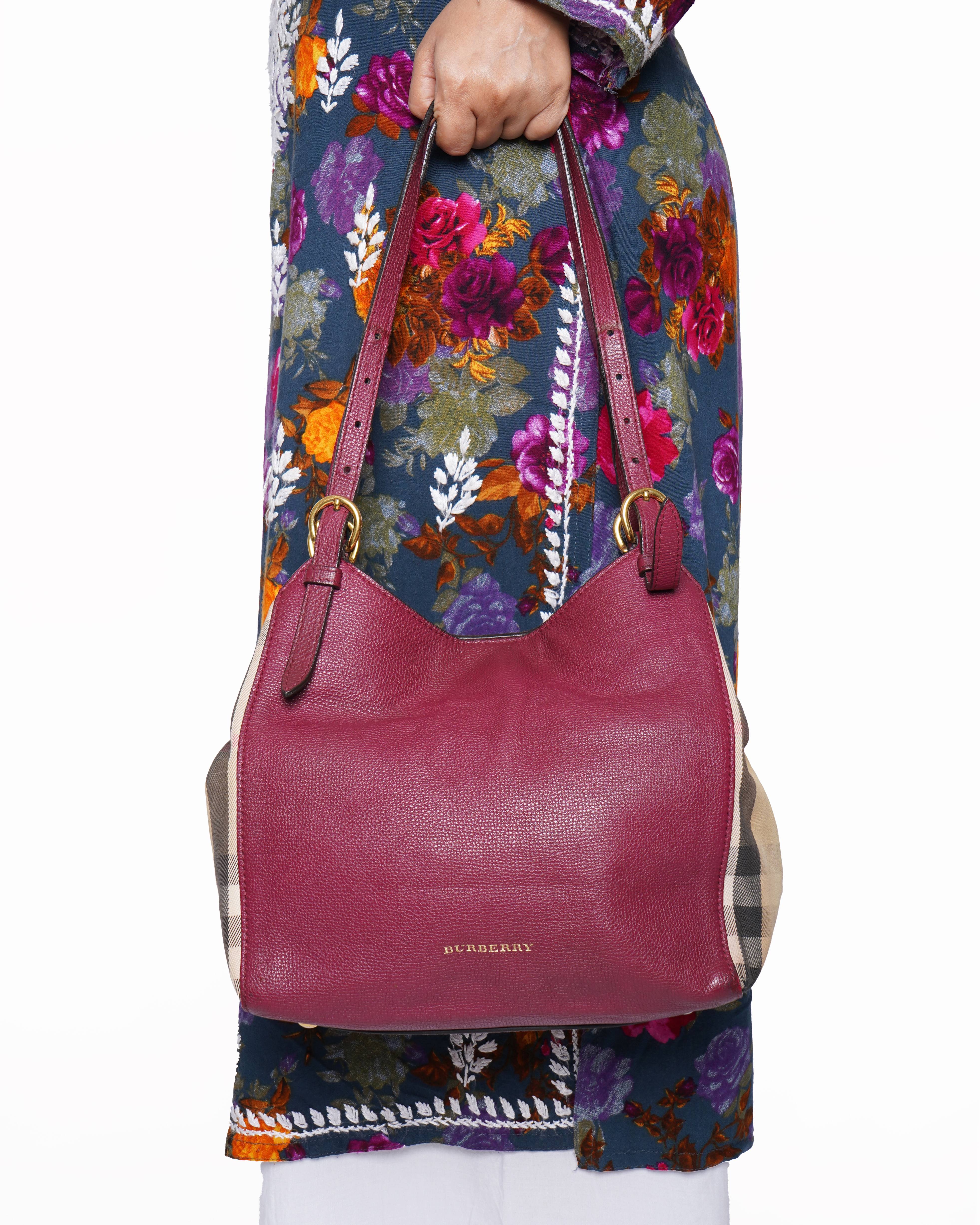 Burberry House Check Derby Leather Small Canterbury Tote Bag