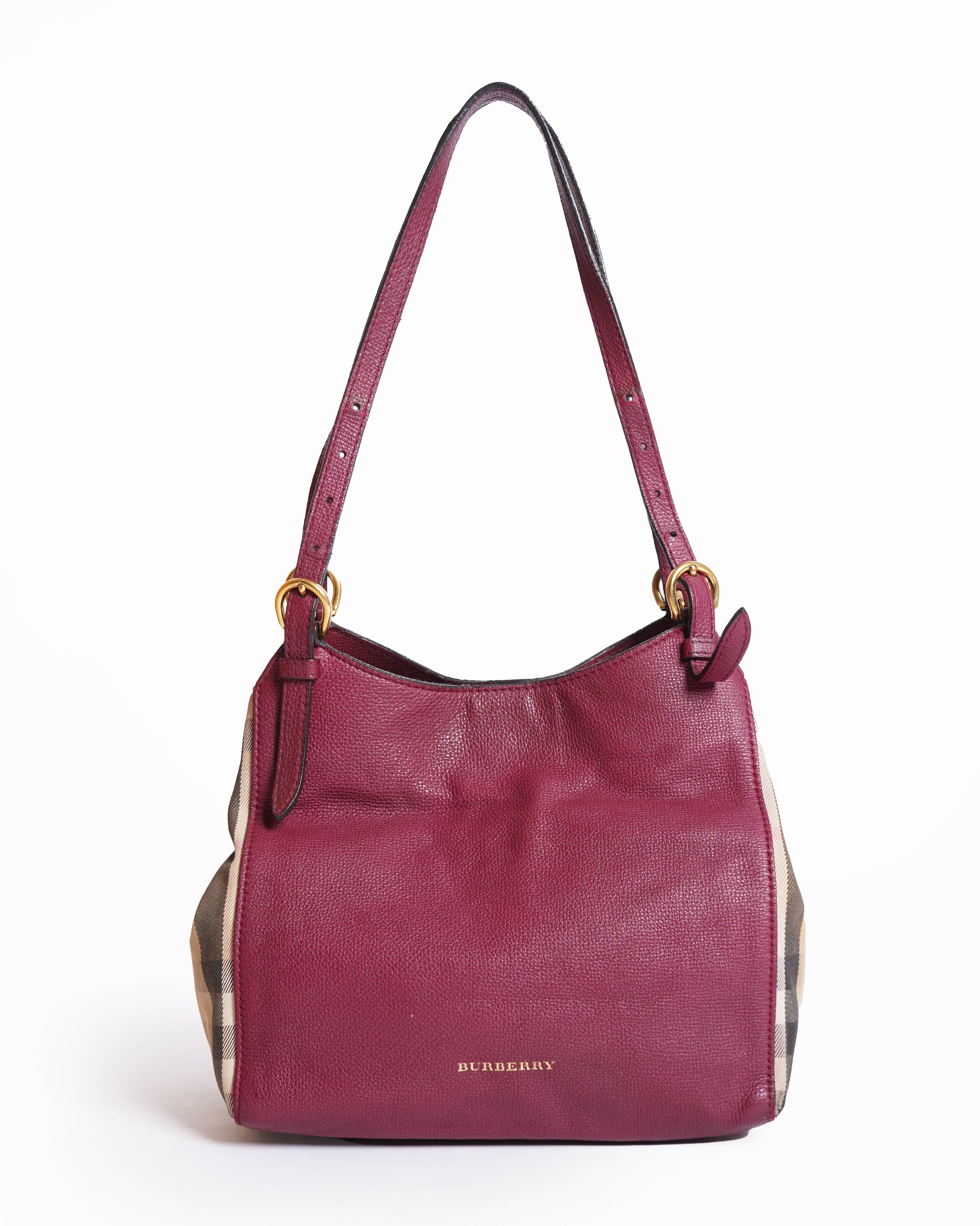 Burberry House Check Derby Leather Small Canterbury Tote Bag