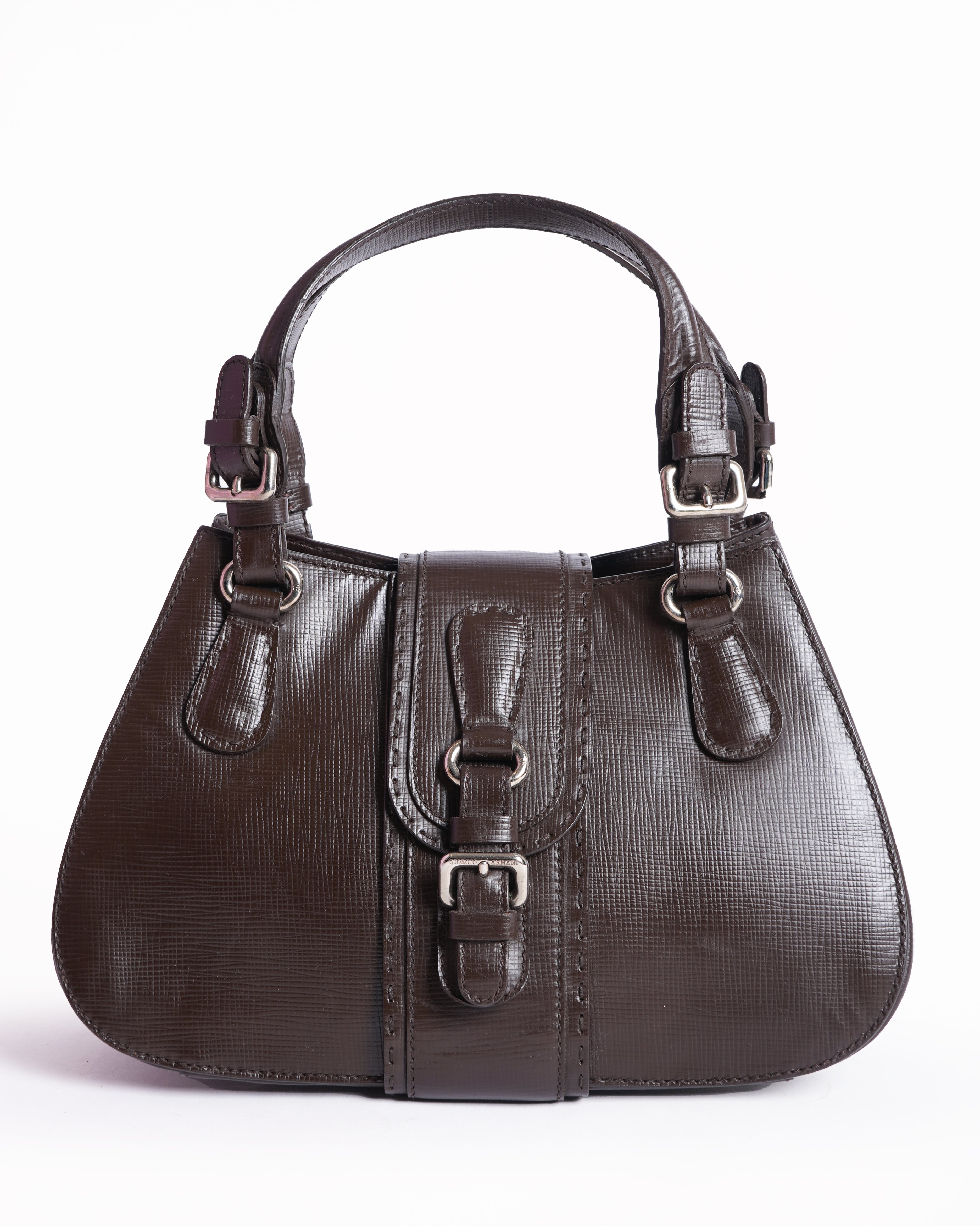 Giorgio armani brown leather top handle bag