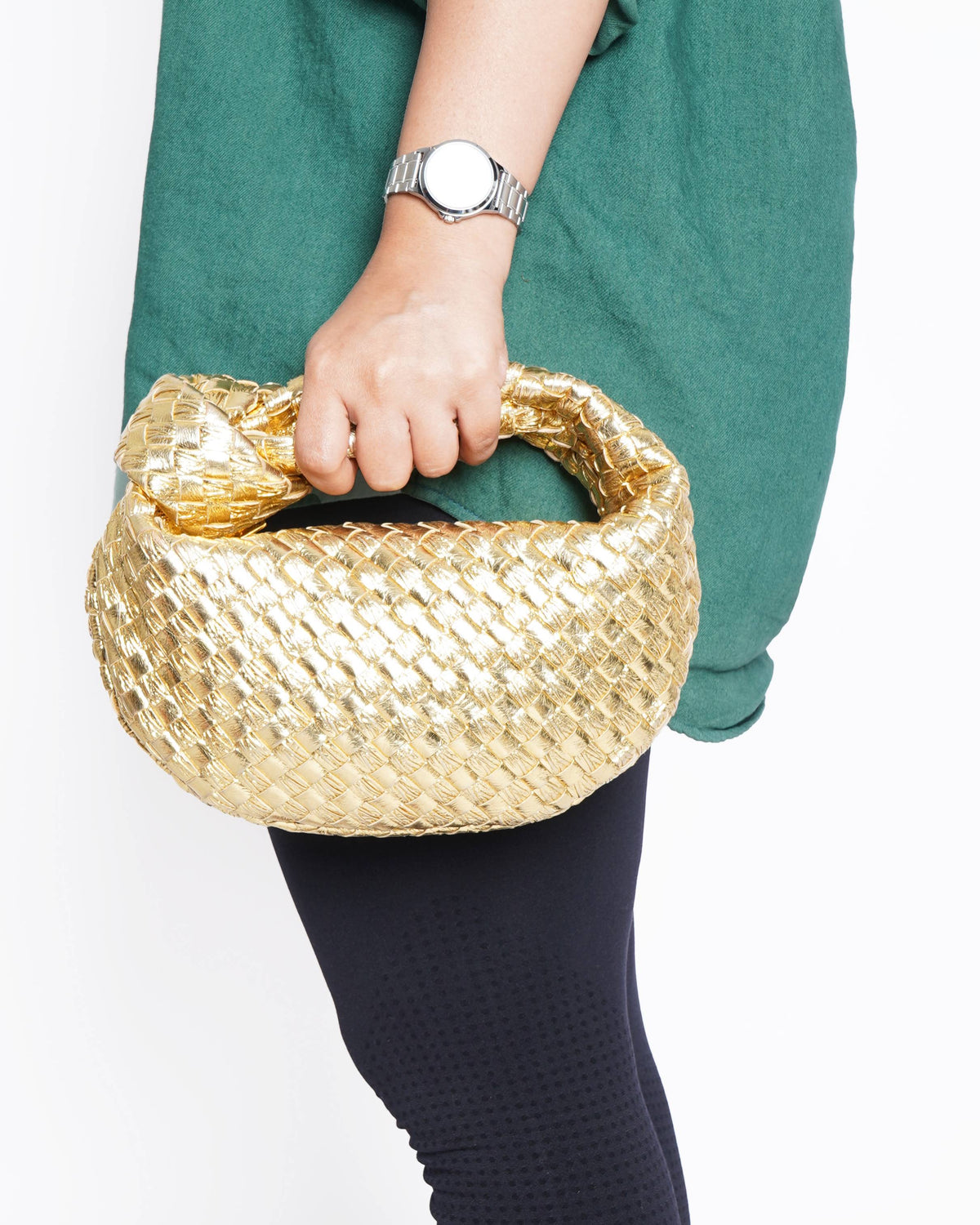 Bottega Veneta Mini Jodie Metallic Gold Intrecciato Handbag