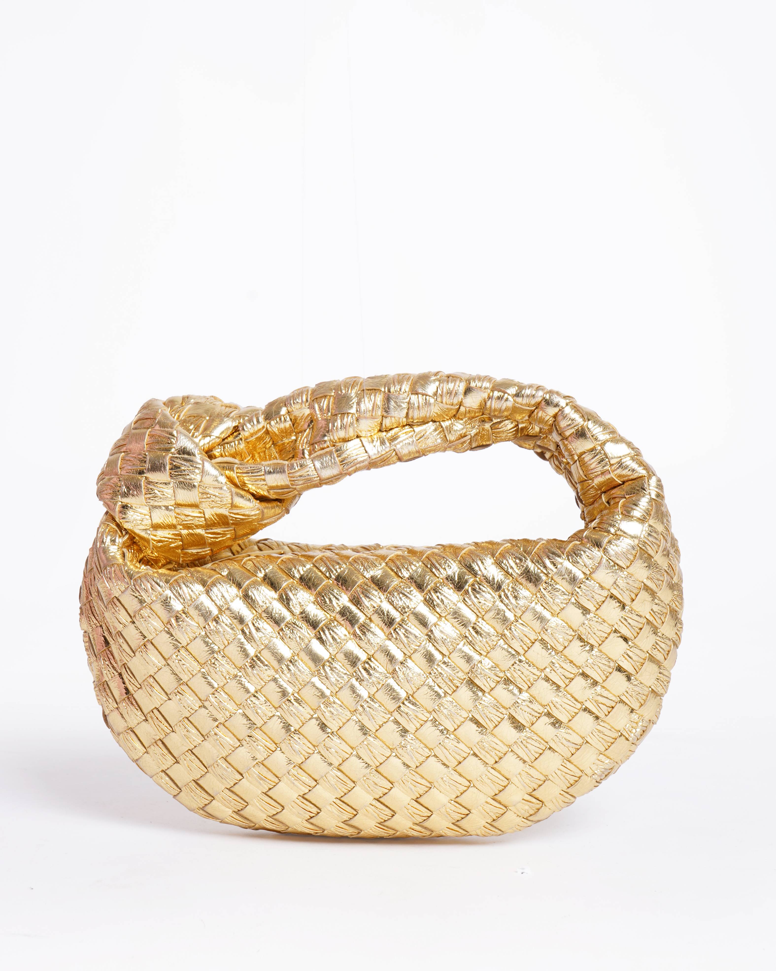Bottega Veneta Mini Jodie Metallic Gold Intrecciato Handbag