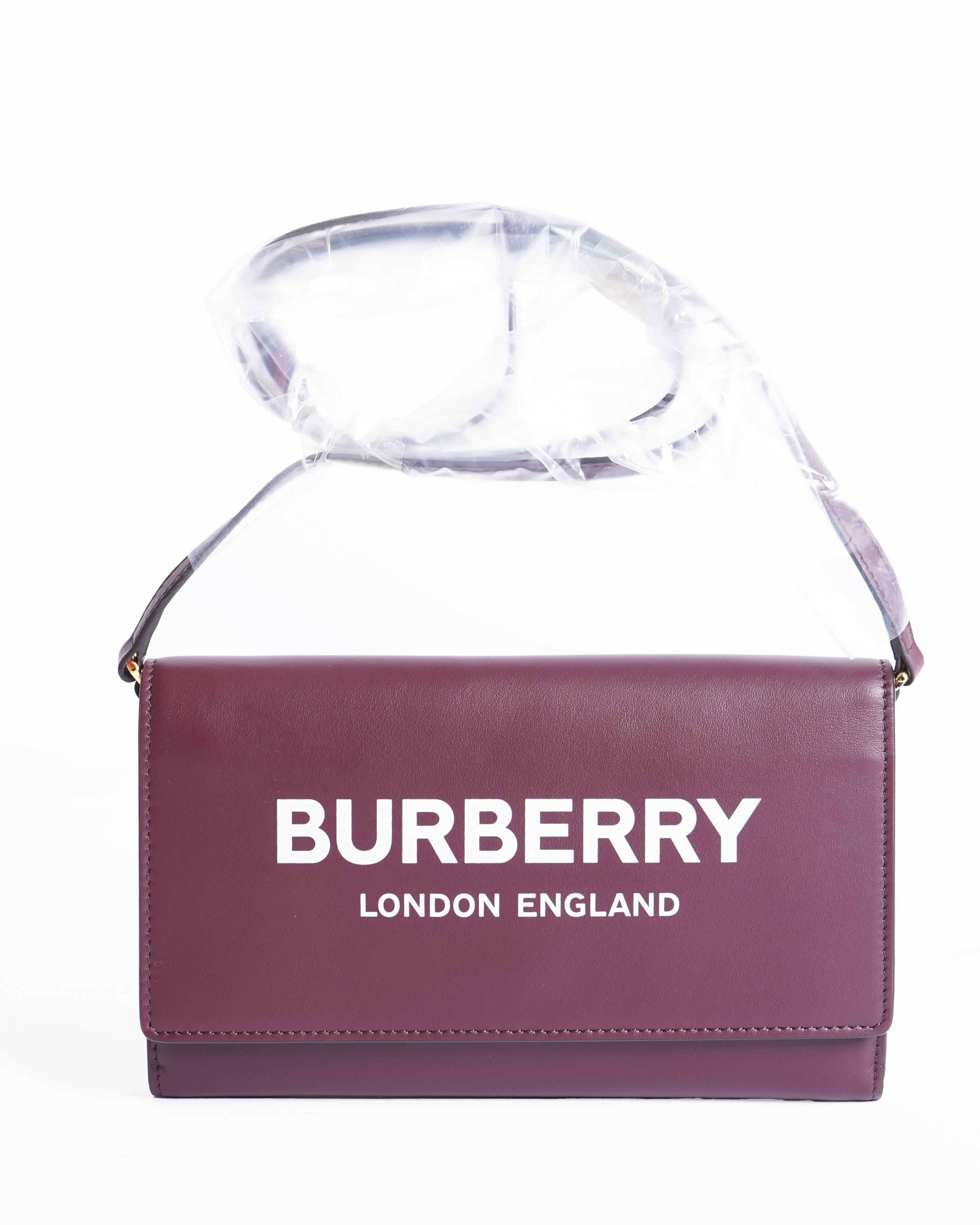 New Burberry hazelmere printed logo mahogany Wallet on Strap