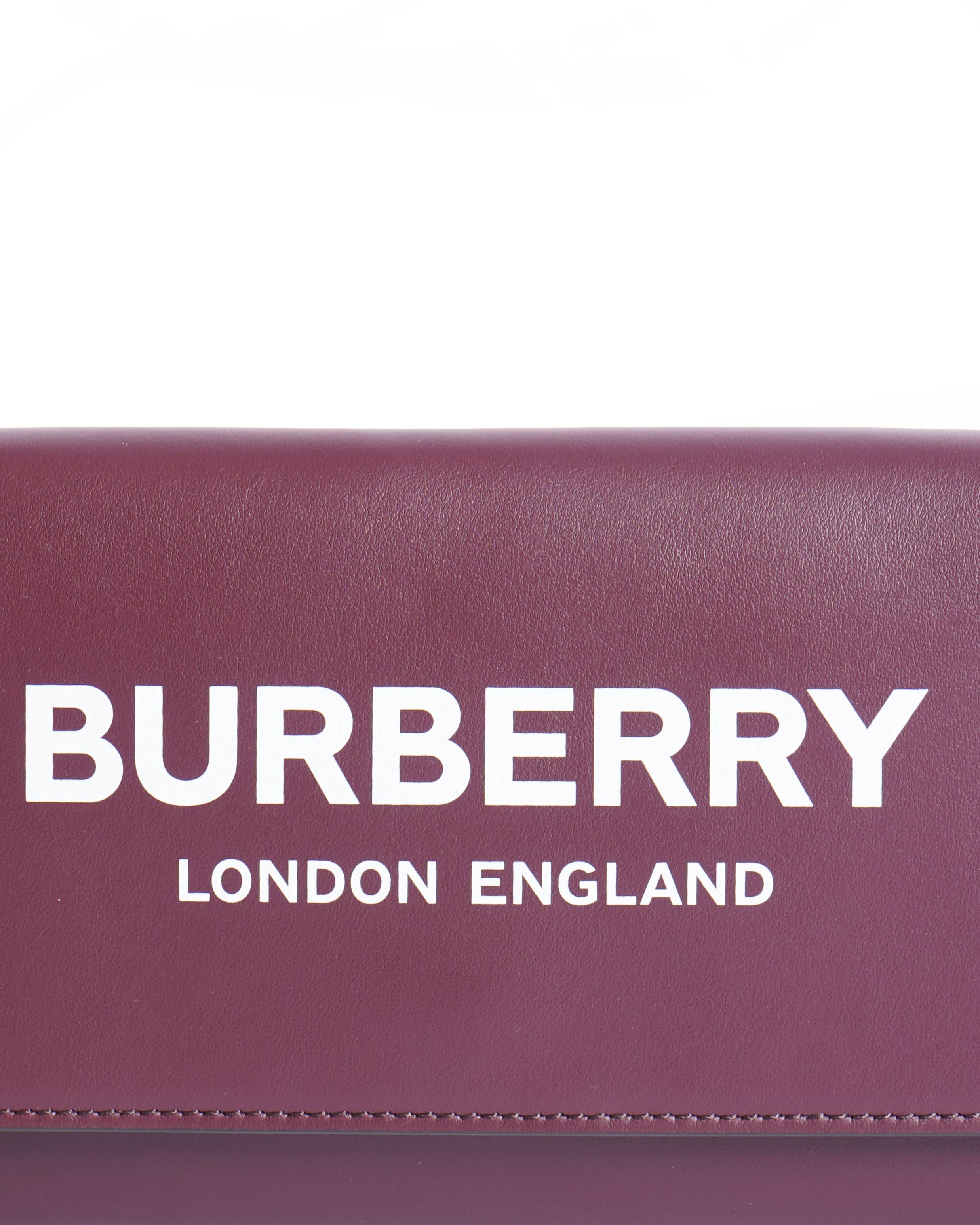 New Burberry hazelmere printed logo mahogany Wallet on Strap