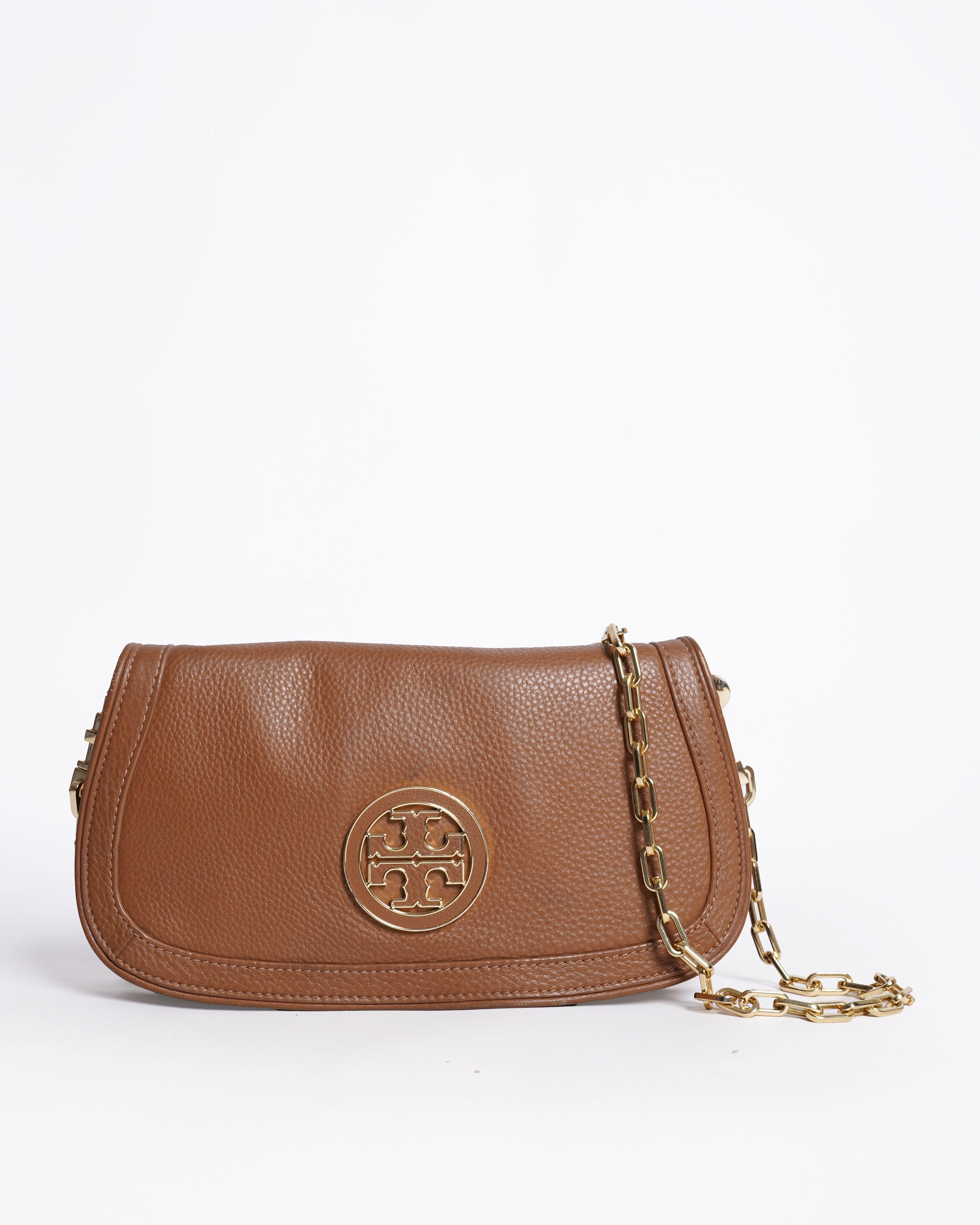 Tory Burch Tan Leather Amanda Logo Shoulder Bag