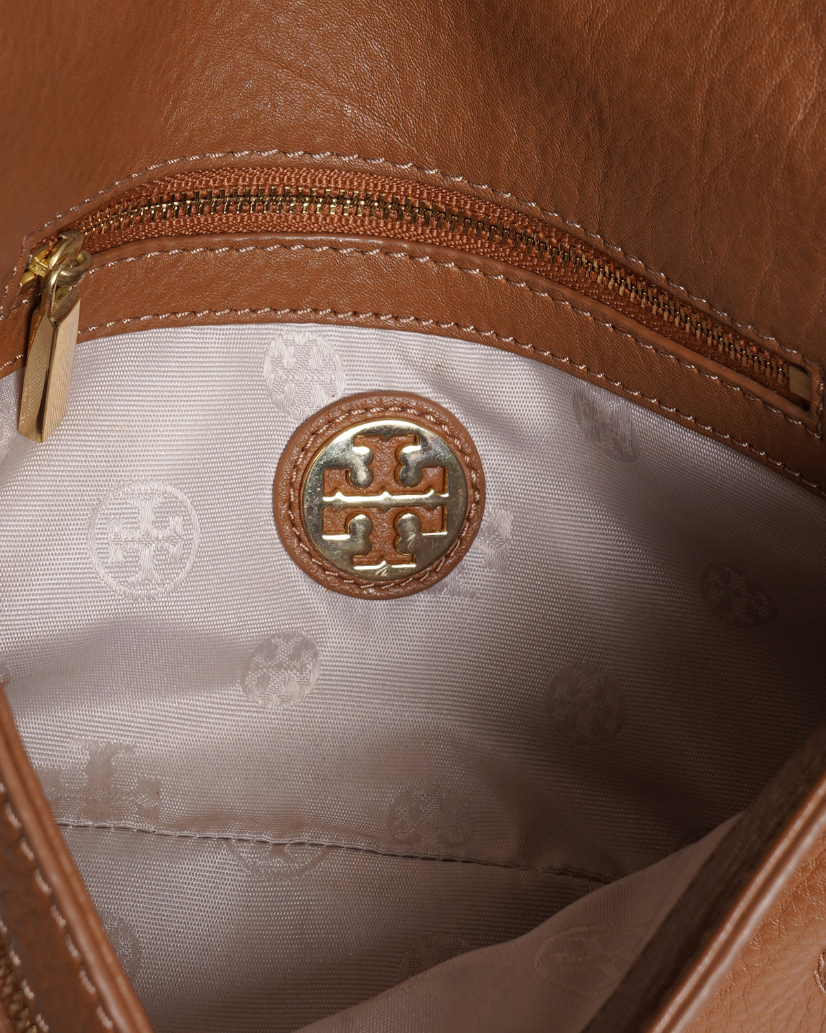 Tory Burch Tan Leather Amanda Logo Shoulder Bag