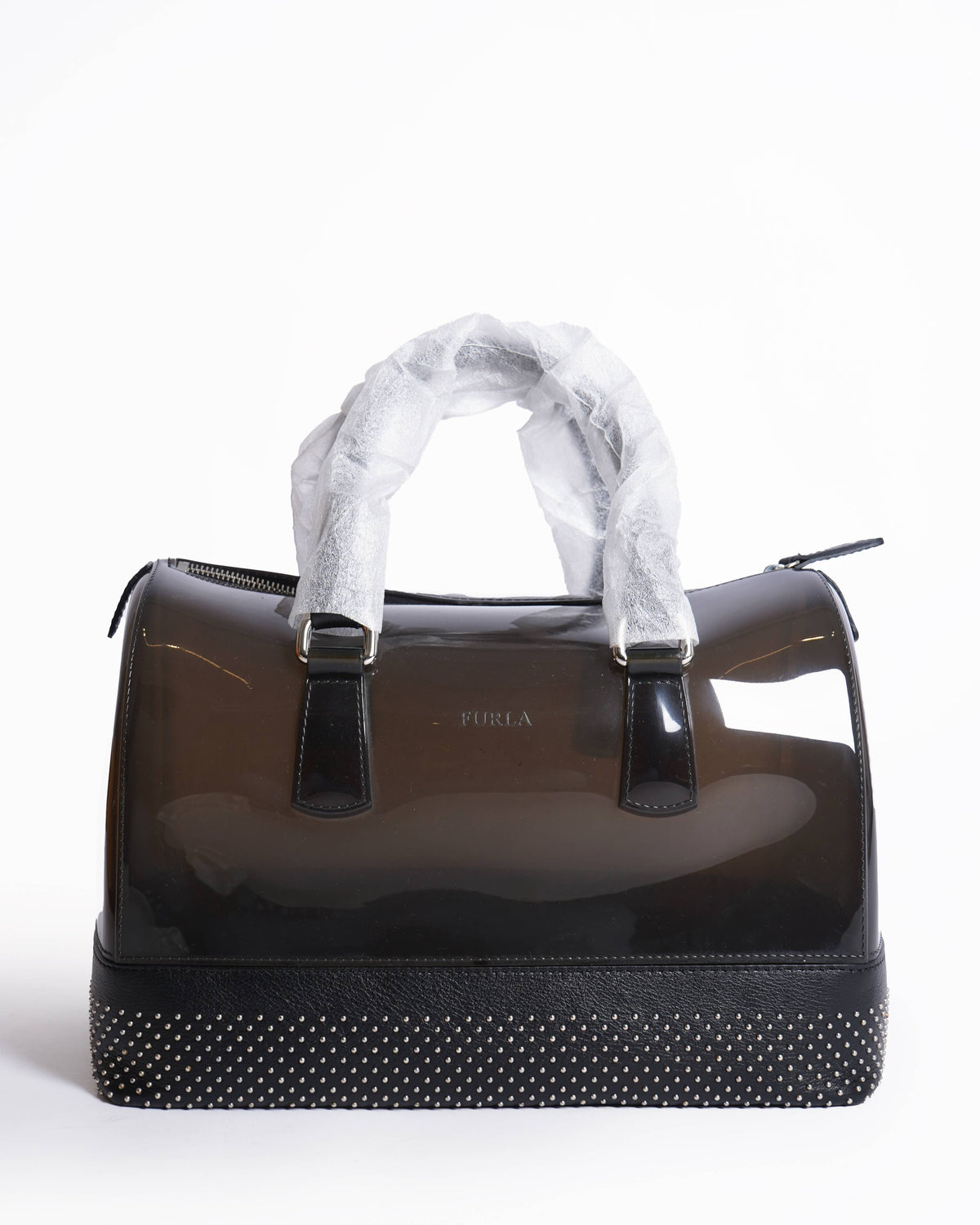 New Furla Black Jelly studded boston Handbag