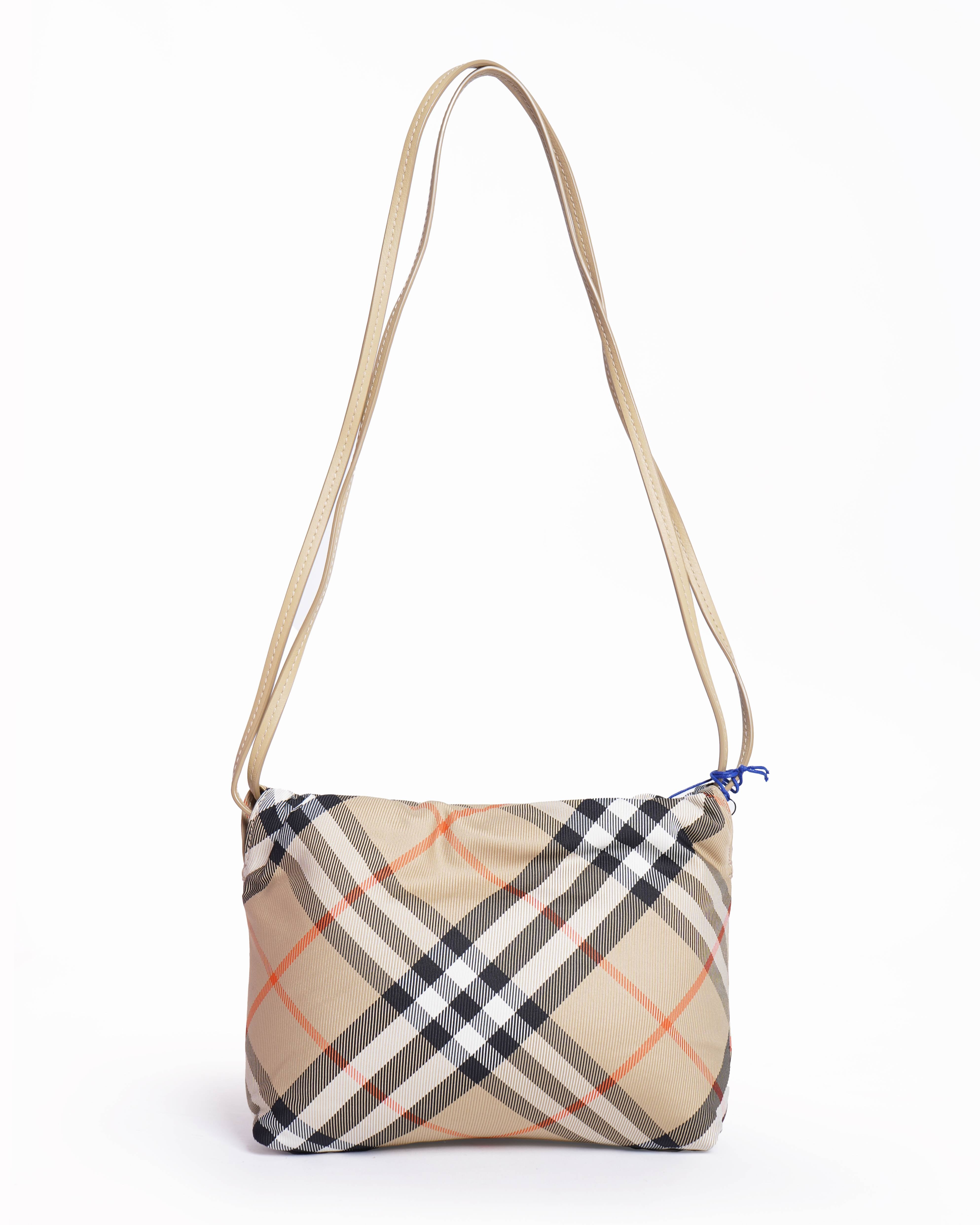 New Burberry Drawstring Crossbody Bag with Iconic Check Pattern