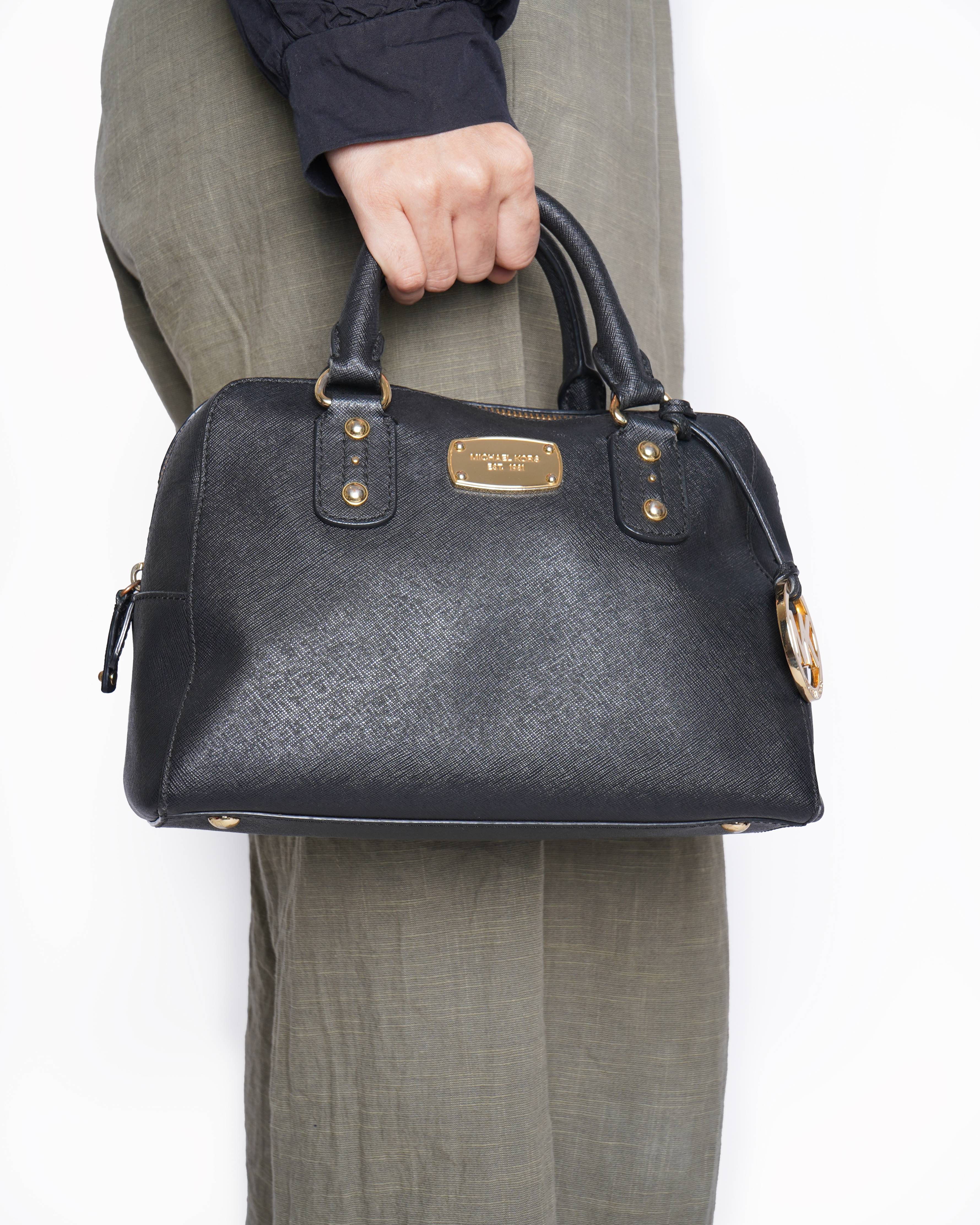 Michael Kors Leather Domed Dual Handle Bag In Black