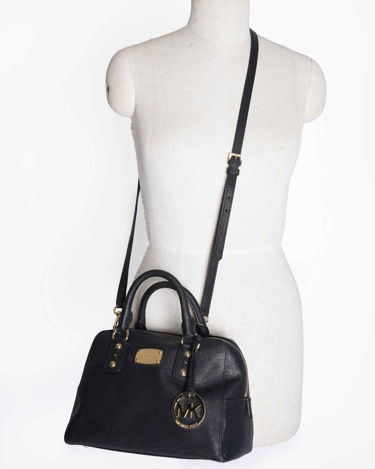 Michael Kors Leather Domed Dual Handle Bag In Black