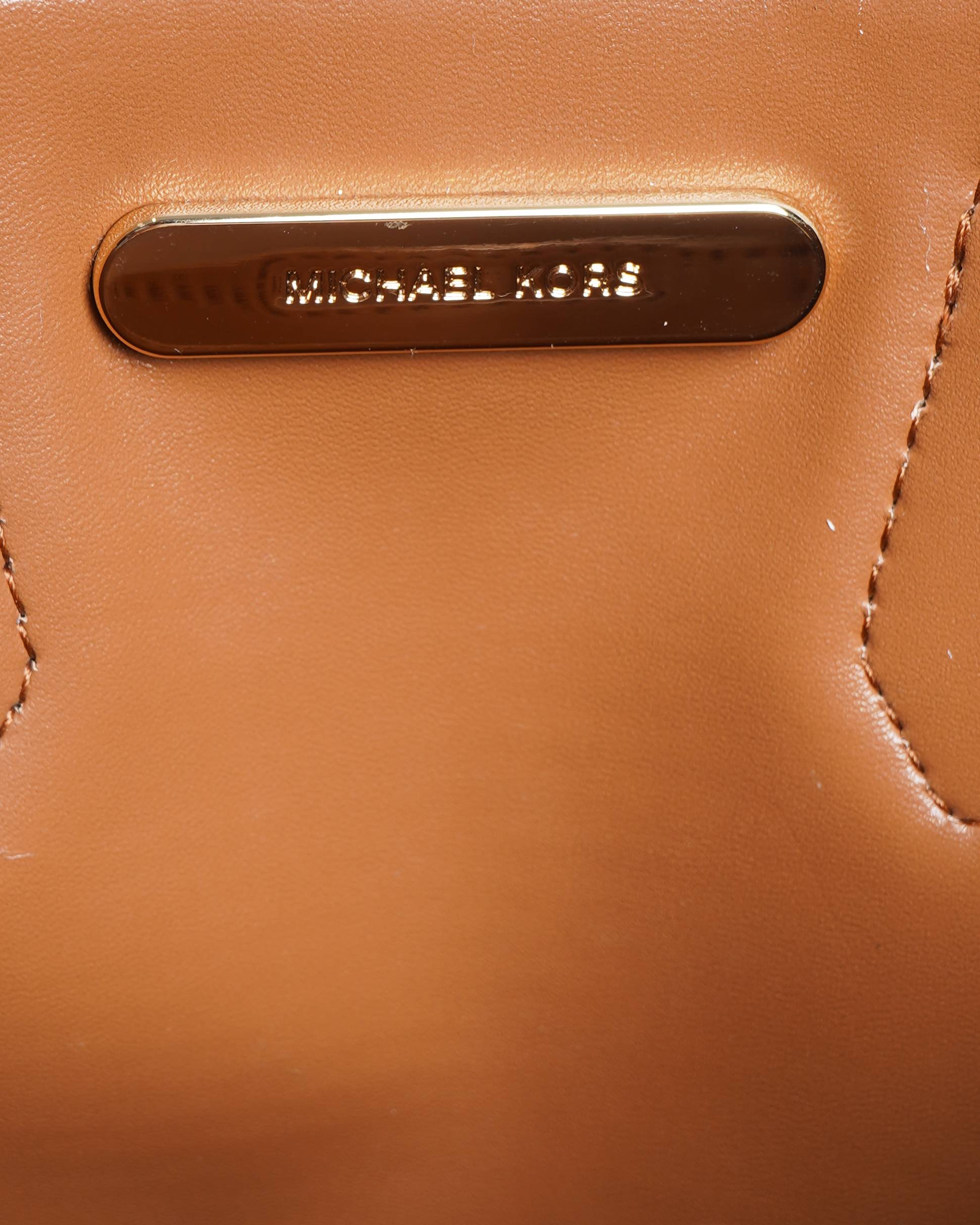 New Michael Kors Brown/Tan Signature Coated Canvas and Leather Mercer Tote