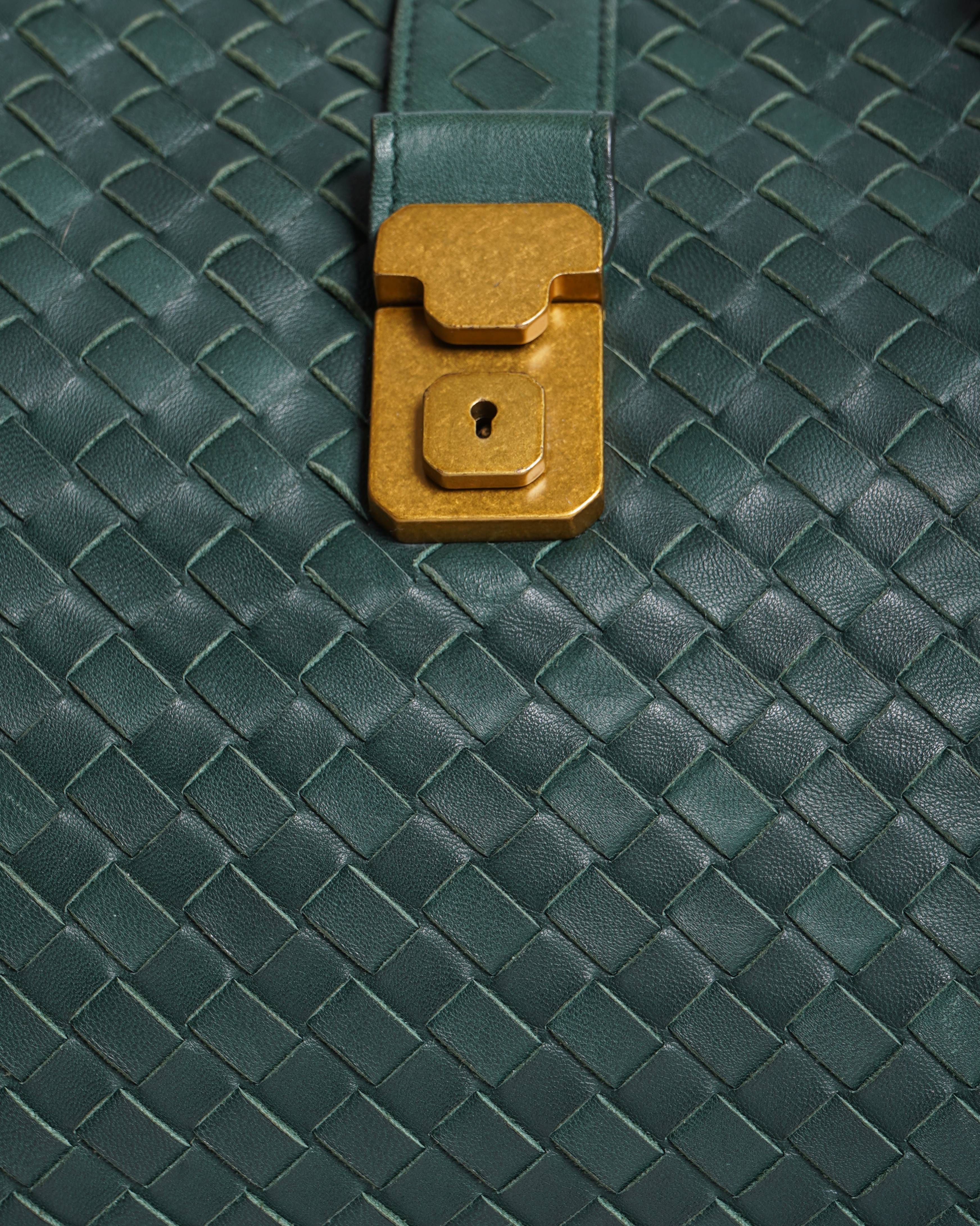 Bottega Veneta Green Intrecciato Leather Roma Tote Bag