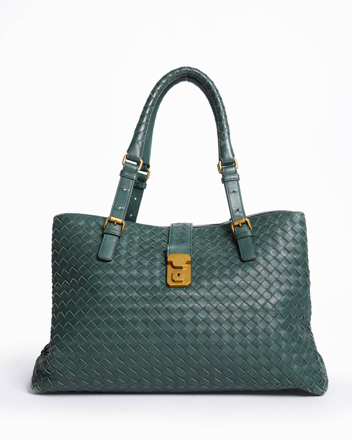 Bottega Veneta Green Intrecciato Leather Roma Tote Bag