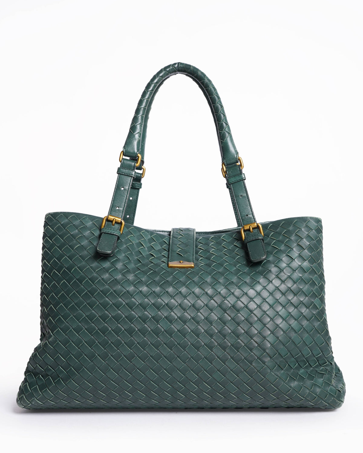 Bottega Veneta Green Intrecciato Leather Roma Tote Bag