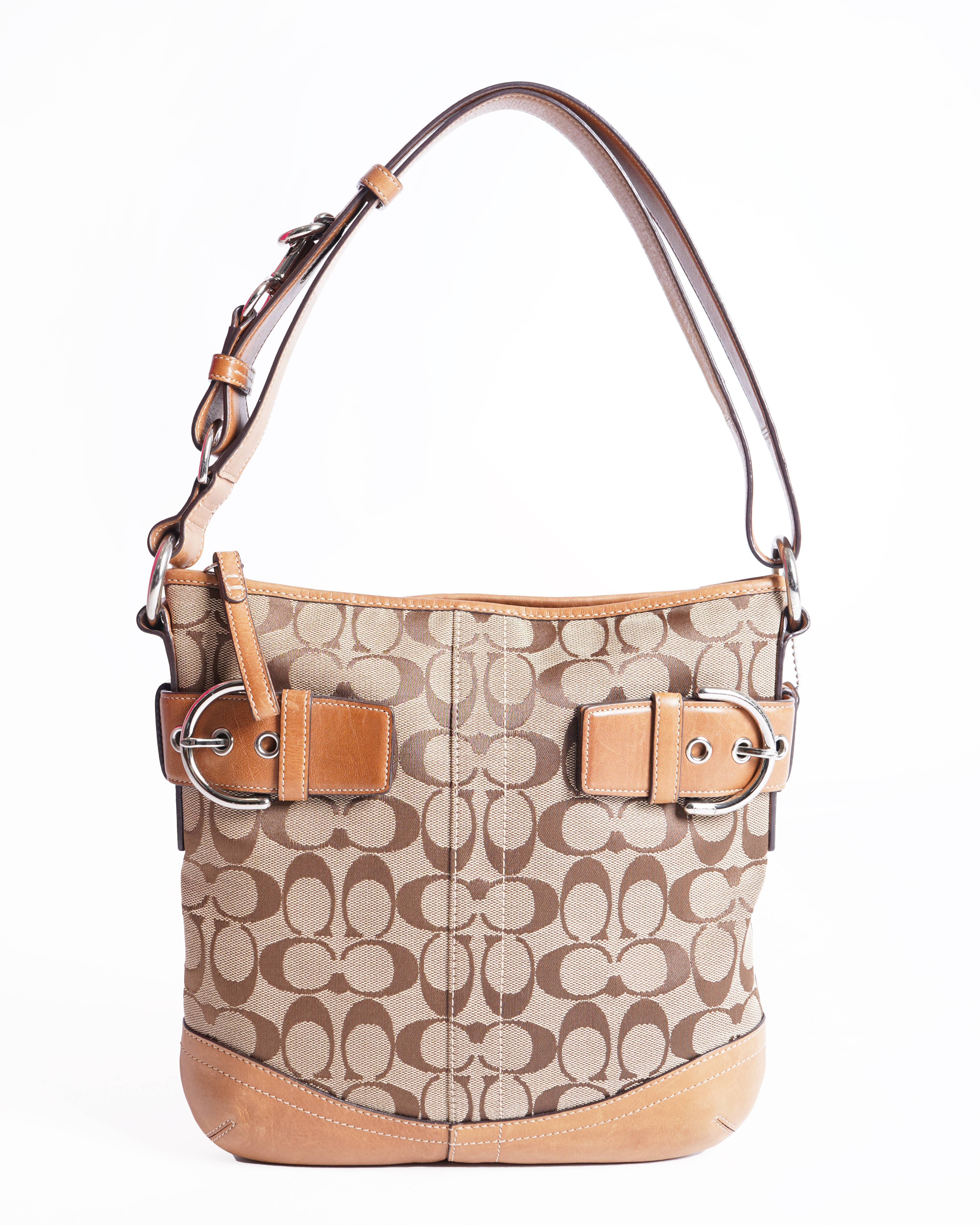 Coach Monogram Shoulder Bag In Canvas & Leather