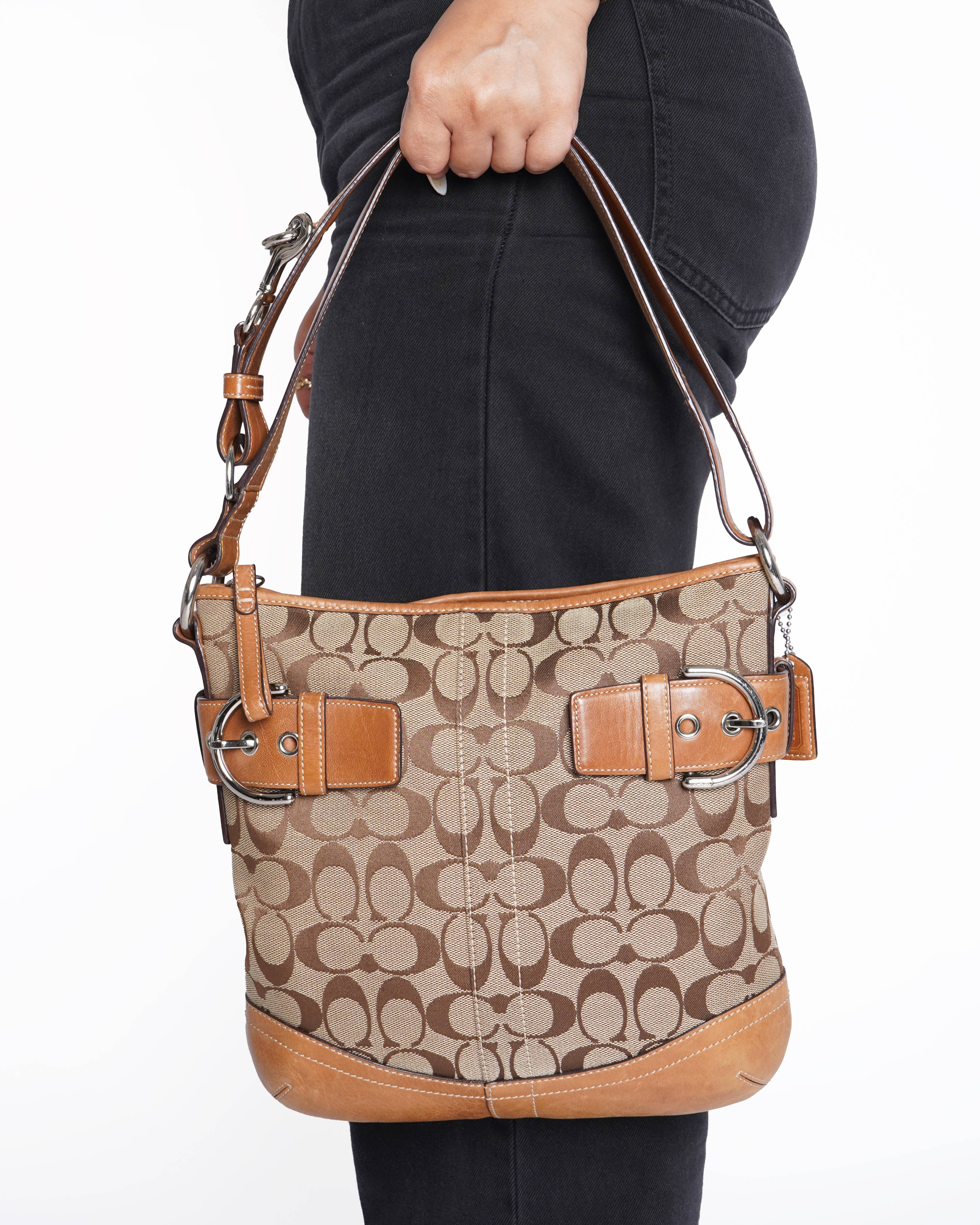 Coach Monogram Shoulder Bag In Canvas & Leather