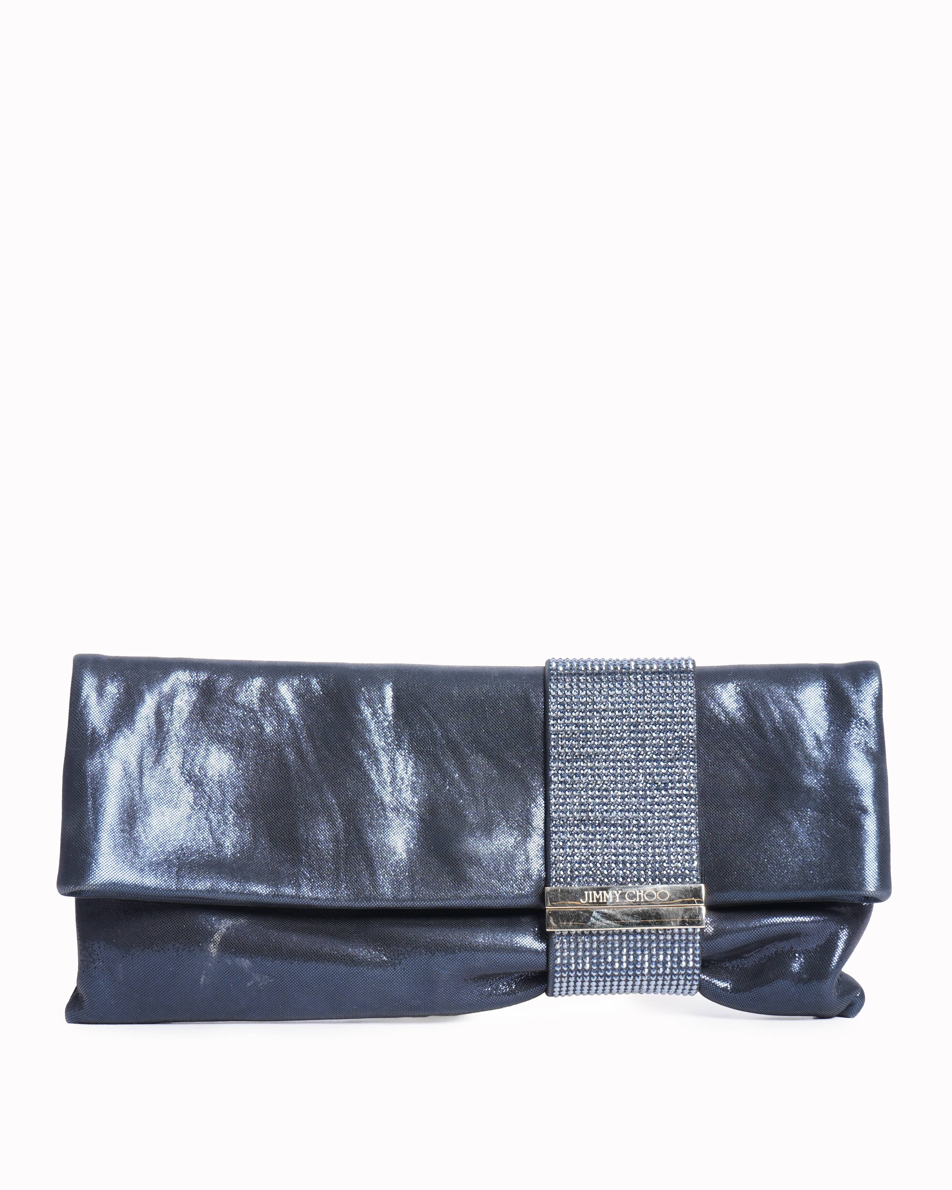 Jimmy choo Navy Blue Shimmer chandra clutch
