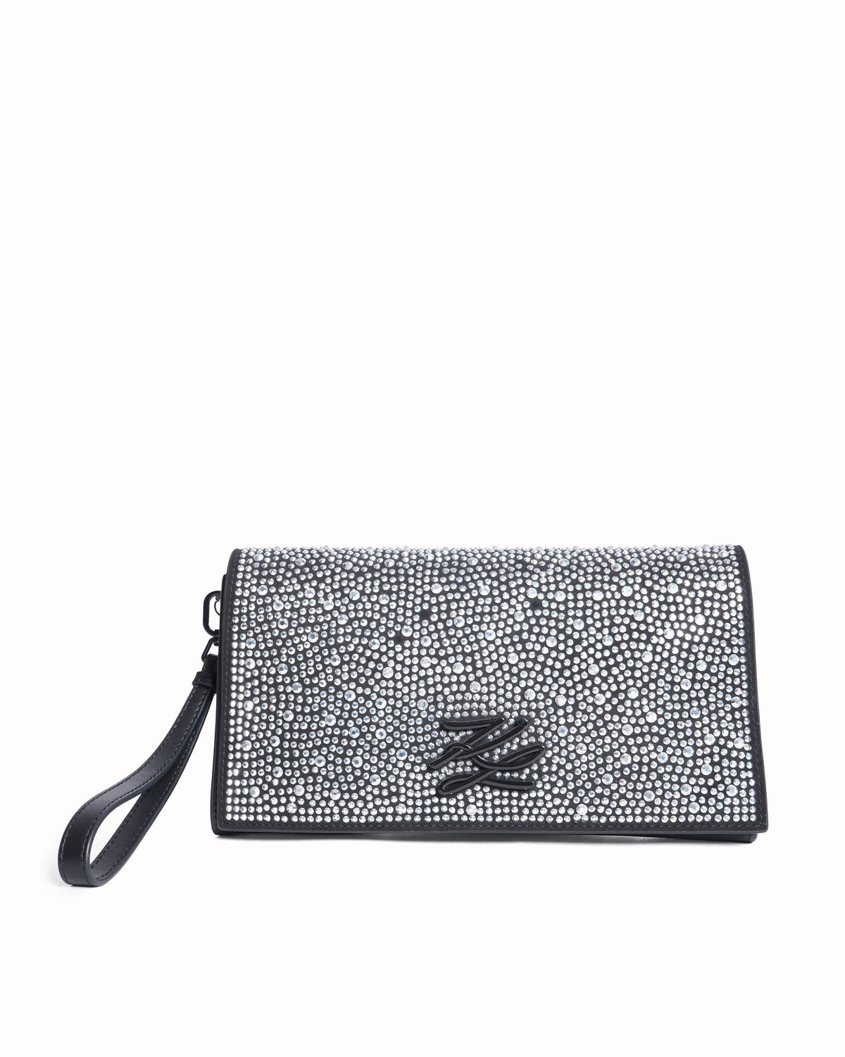 New Karl Lagerfeld Black K Soiree Rhinestone Clutch Bag