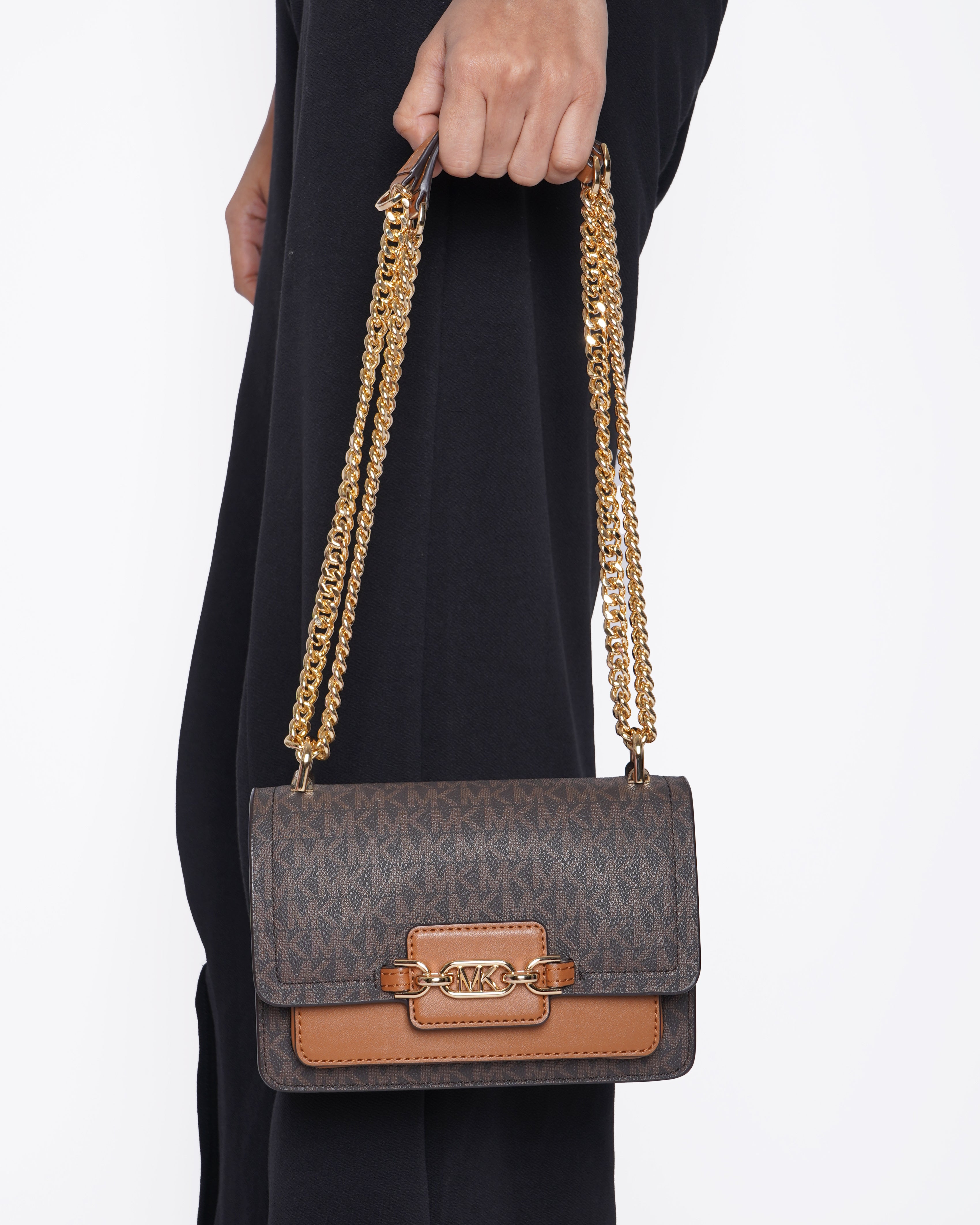 New Michael Kors Ginny Medium Logo Brown Coated Canvas Crossbody Bag