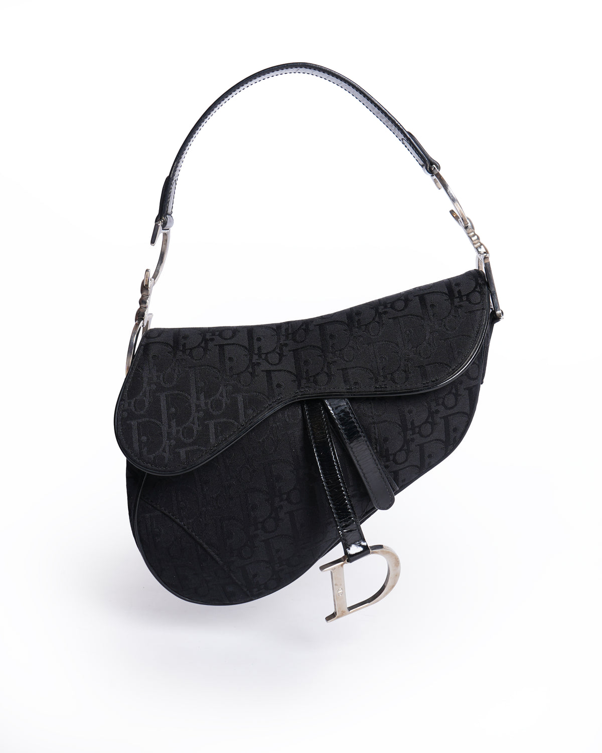 Christian dior saddle bag in black vintage signature canvas logo