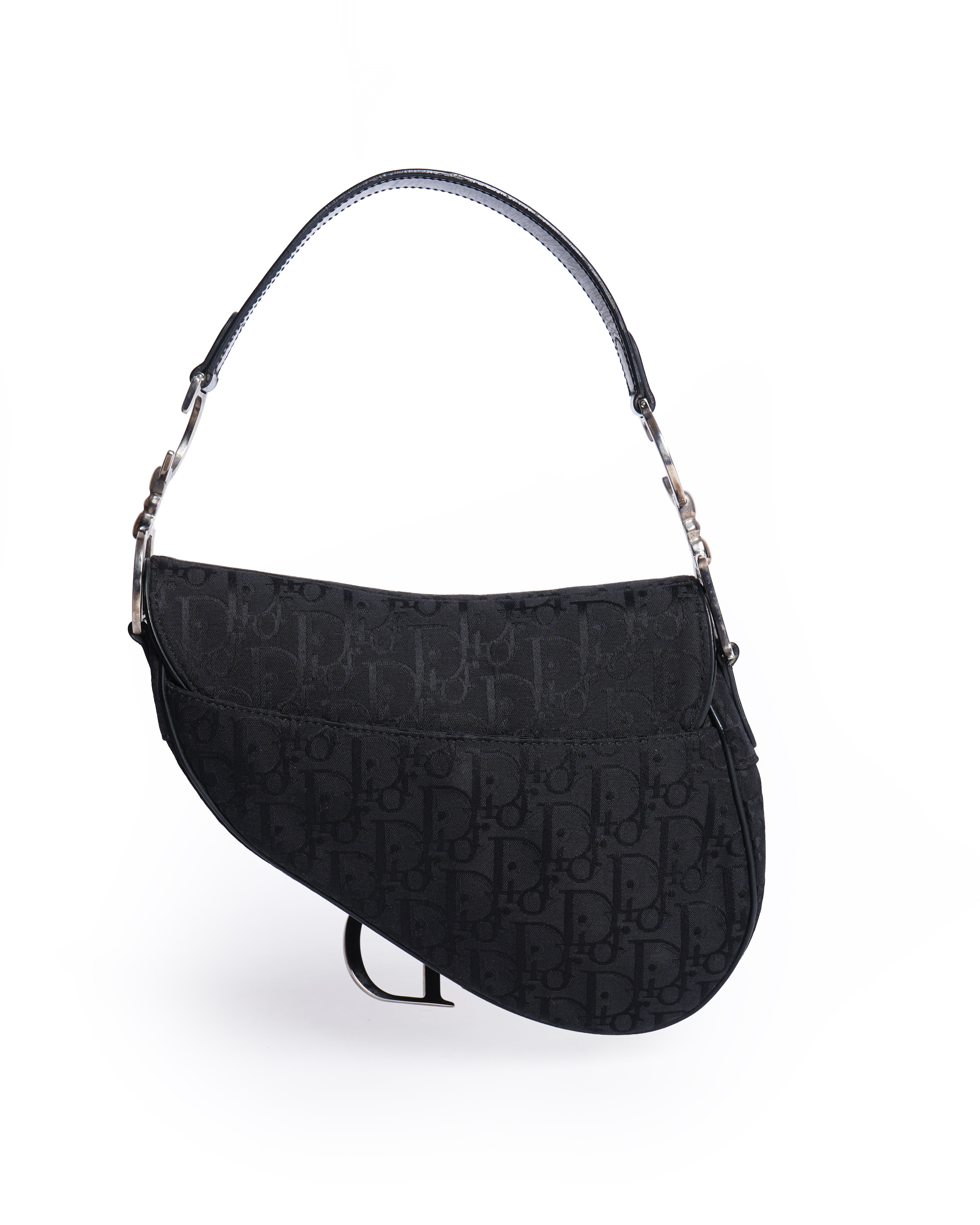 Christian dior saddle bag in black vintage signature canvas logo