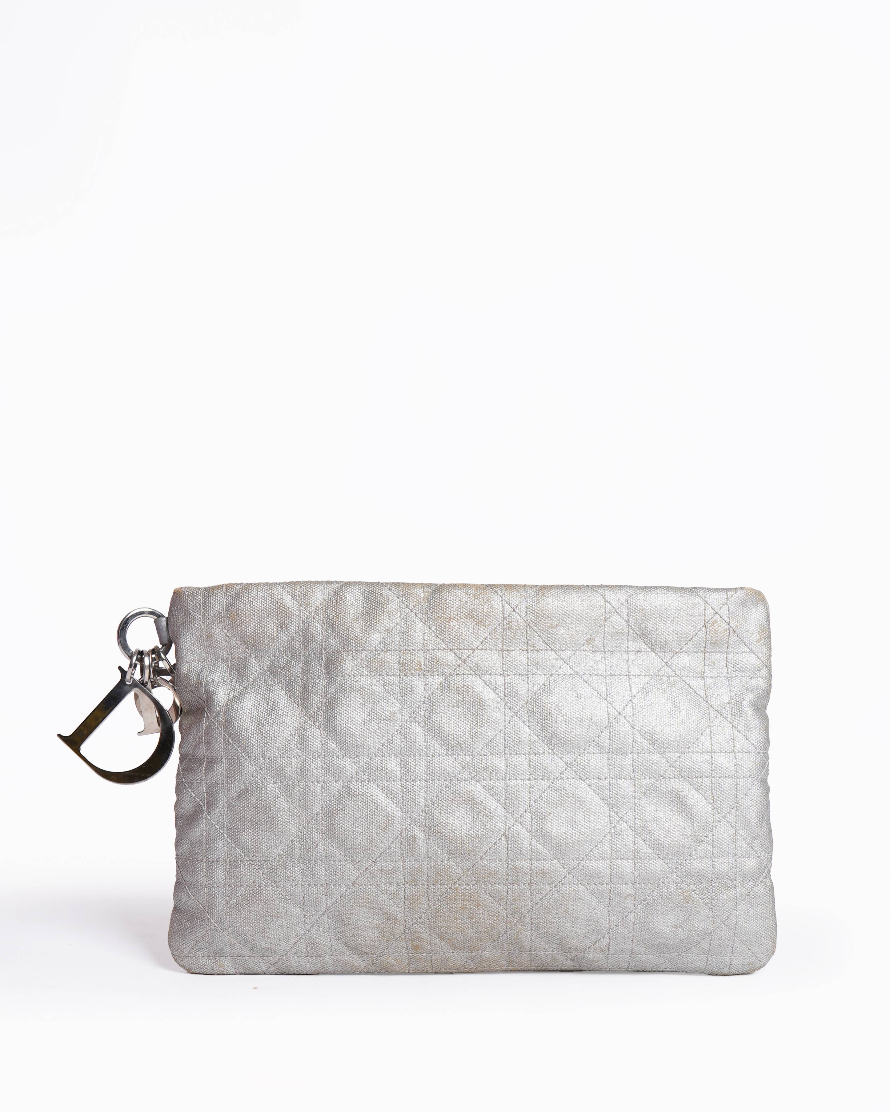 Christian Dior Silver Cannage Coated Canvas Panarea Clutch