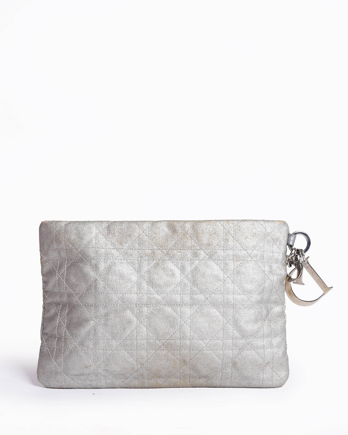 Christian Dior Silver Cannage Coated Canvas Panarea Clutch