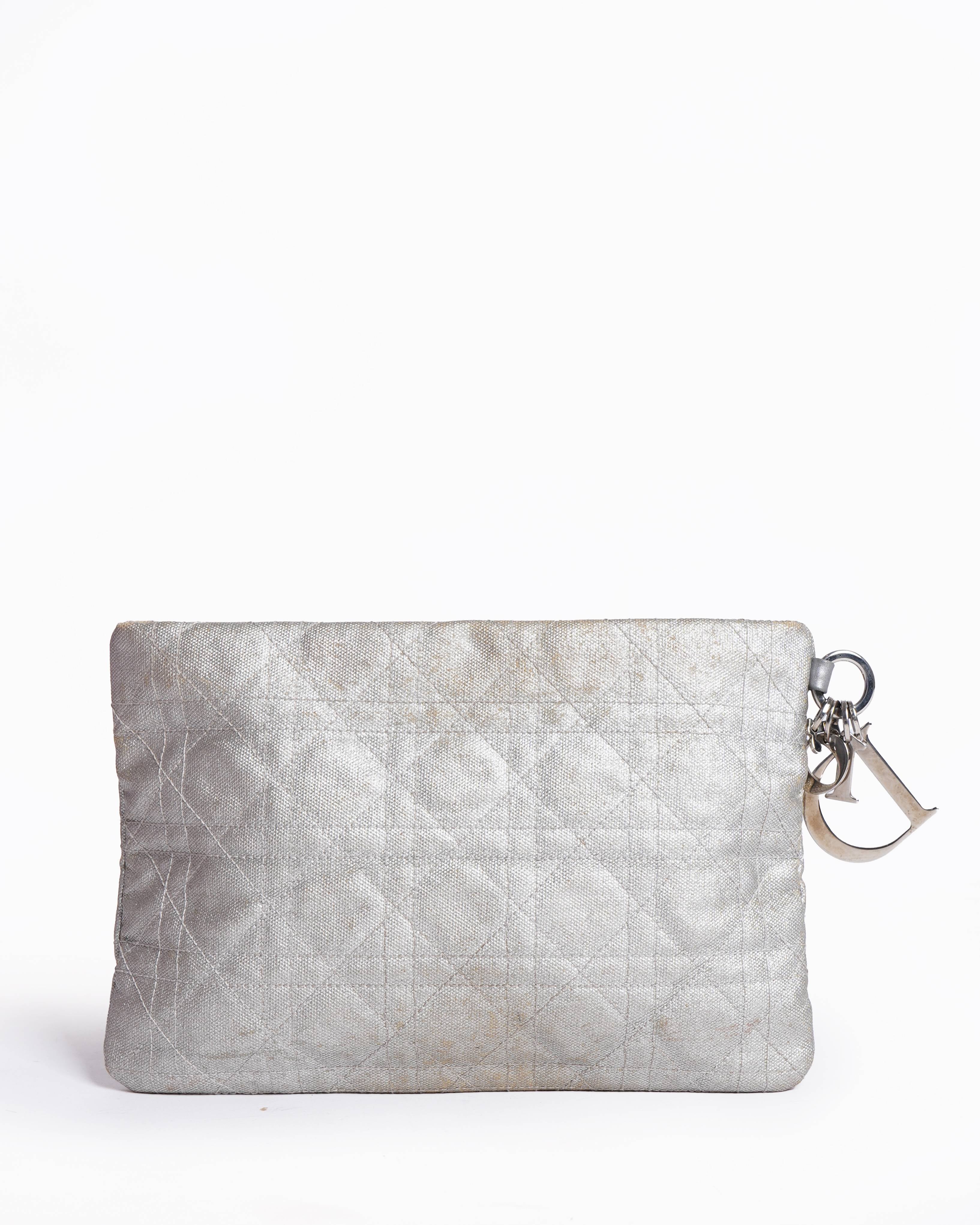 Christian Dior Silver Cannage Coated Canvas Panarea Clutch