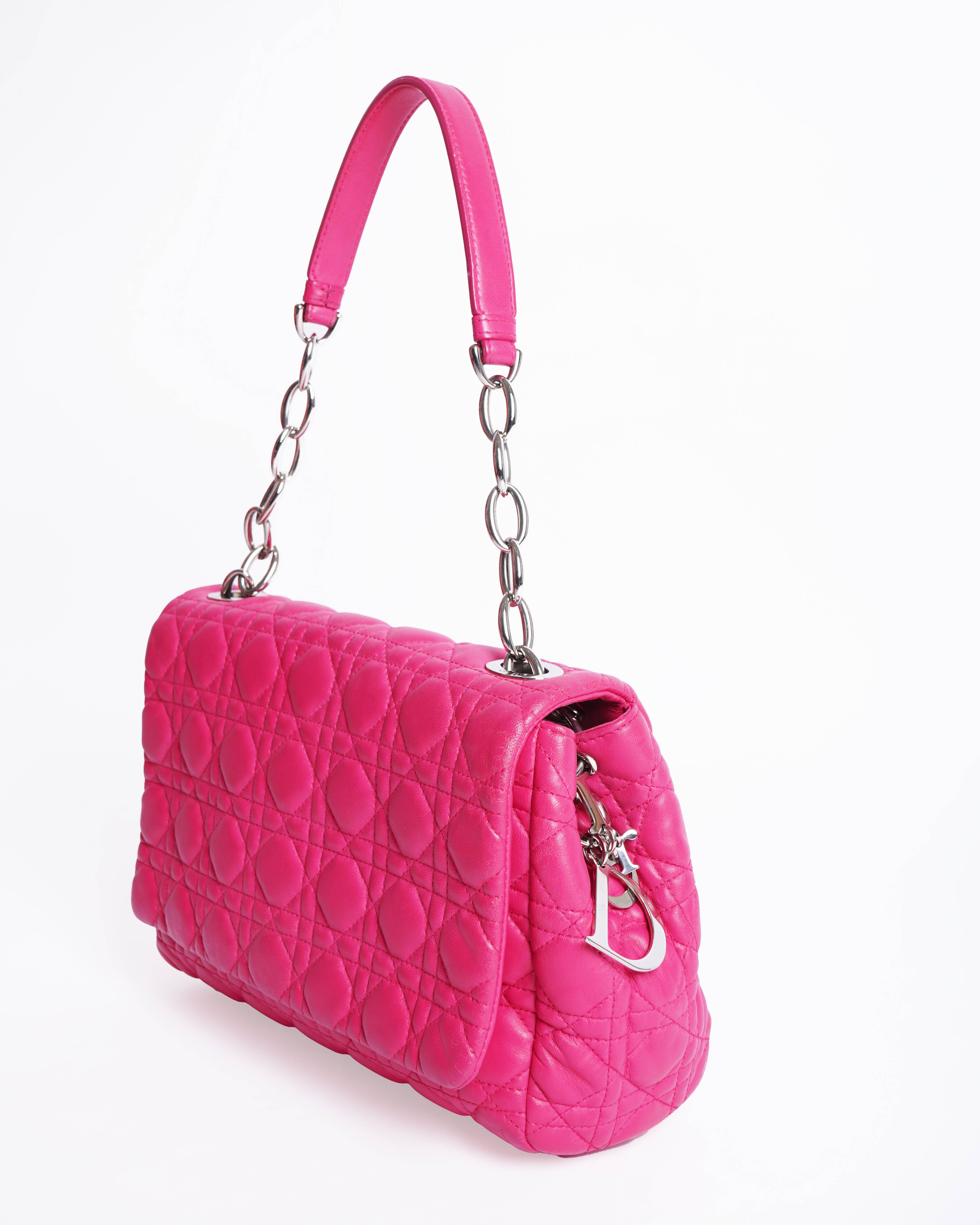 Christian Dior pink quilted cannage flap bag