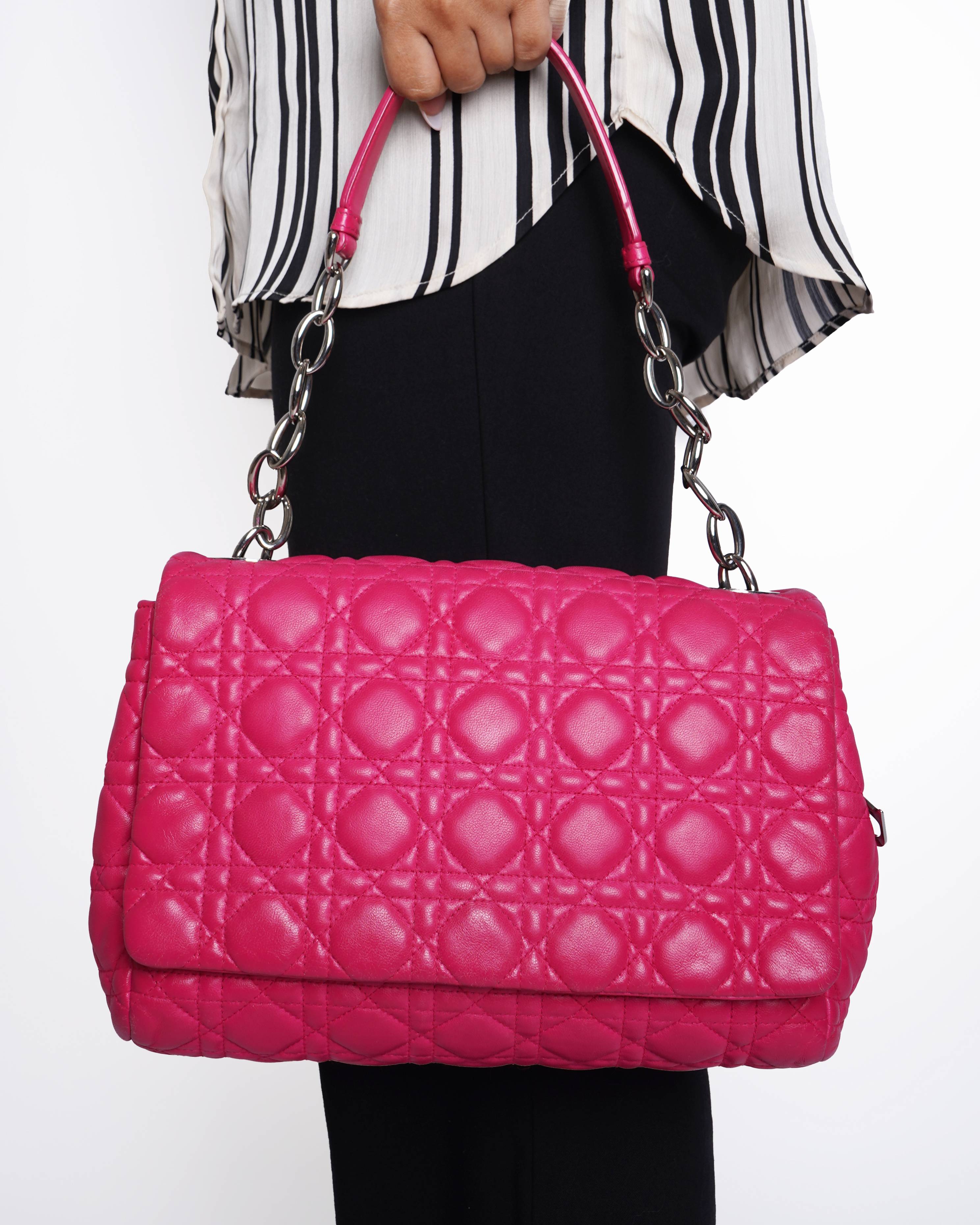 Christian Dior pink quilted cannage flap bag