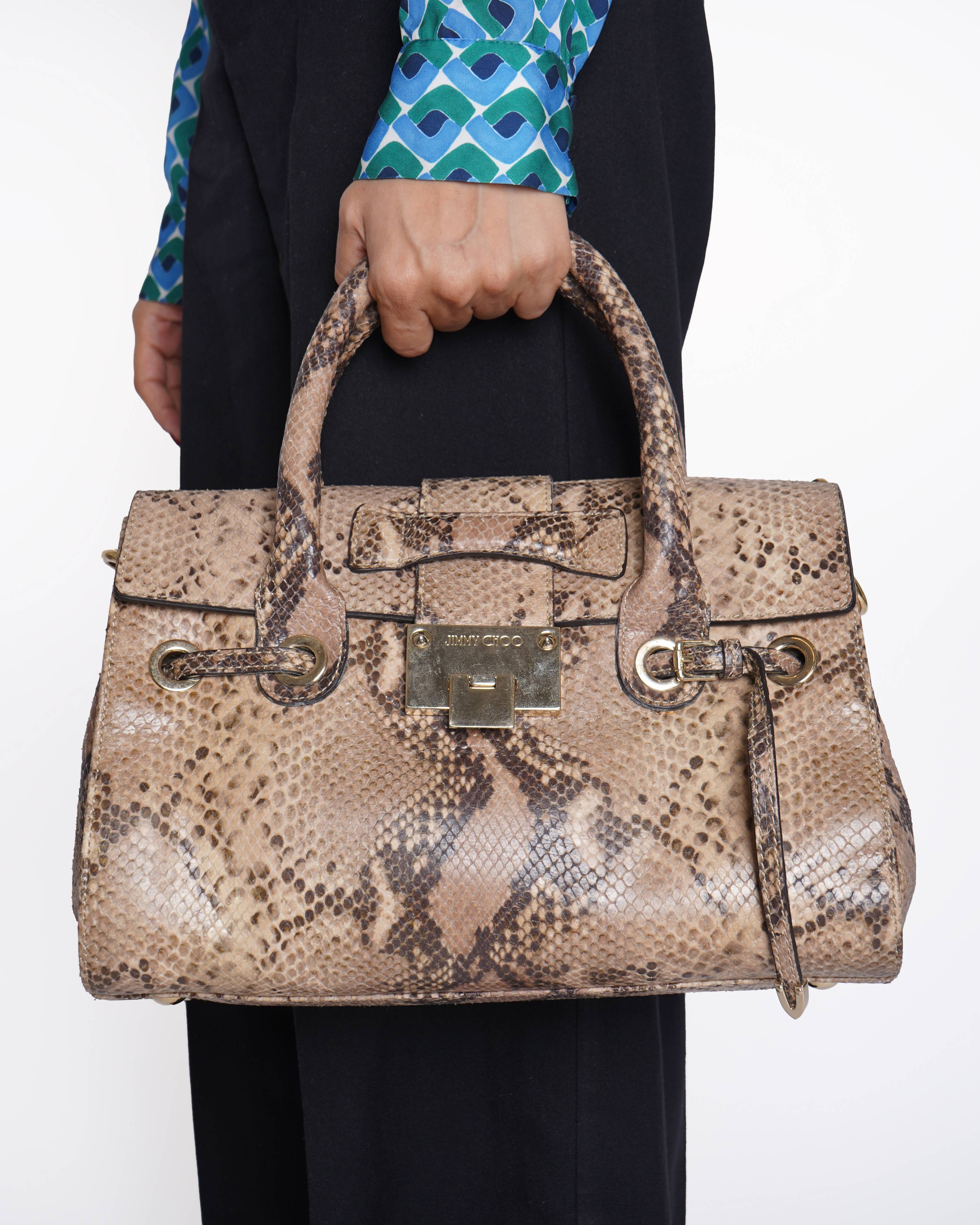 Jimmy choo rosalie python skin satchel bag