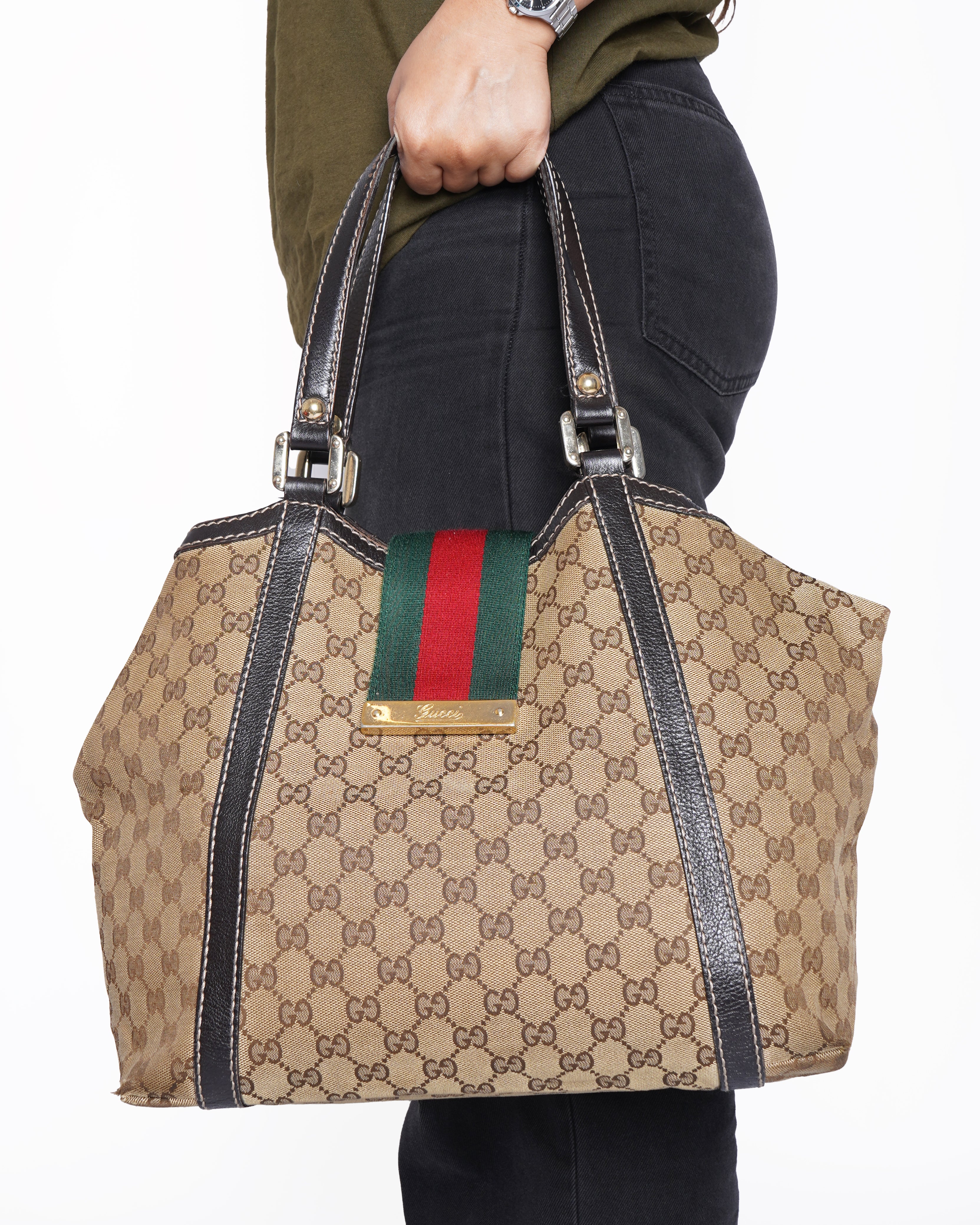 Gucci GG Canvas and Leather Medium Tote