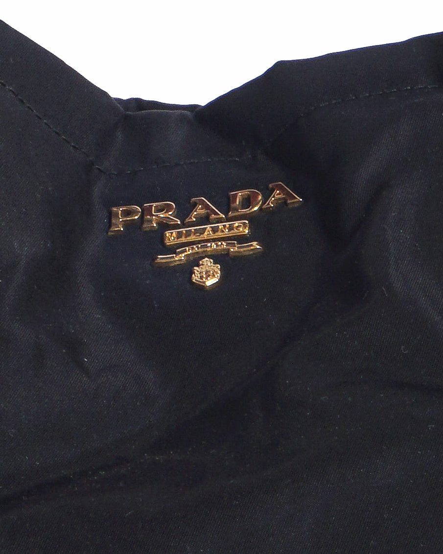 Prada Black Tessuto Nylon Gold Buckle Tote Bag
