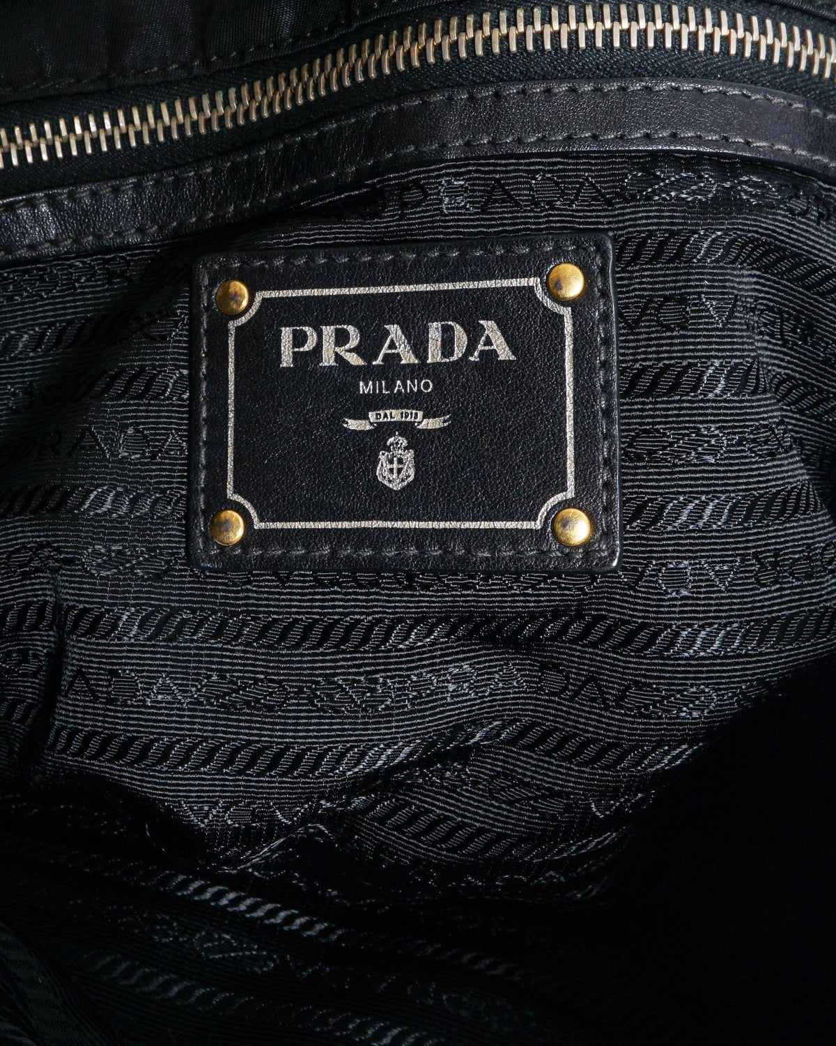 Prada Black Tessuto Nylon Gold Buckle Tote Bag