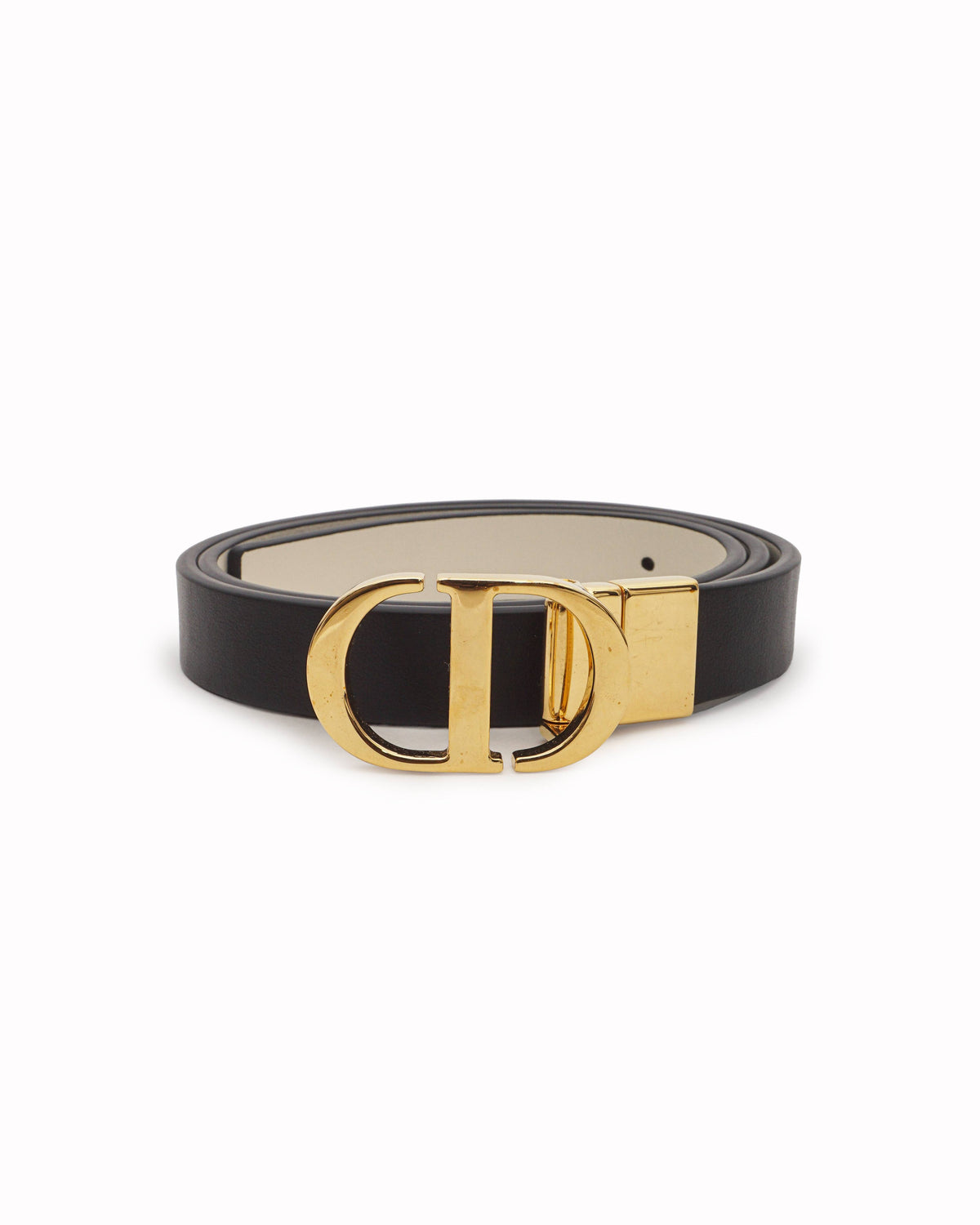 Christian Dior Black / White Leather 30 Montaigne Reversible Belt