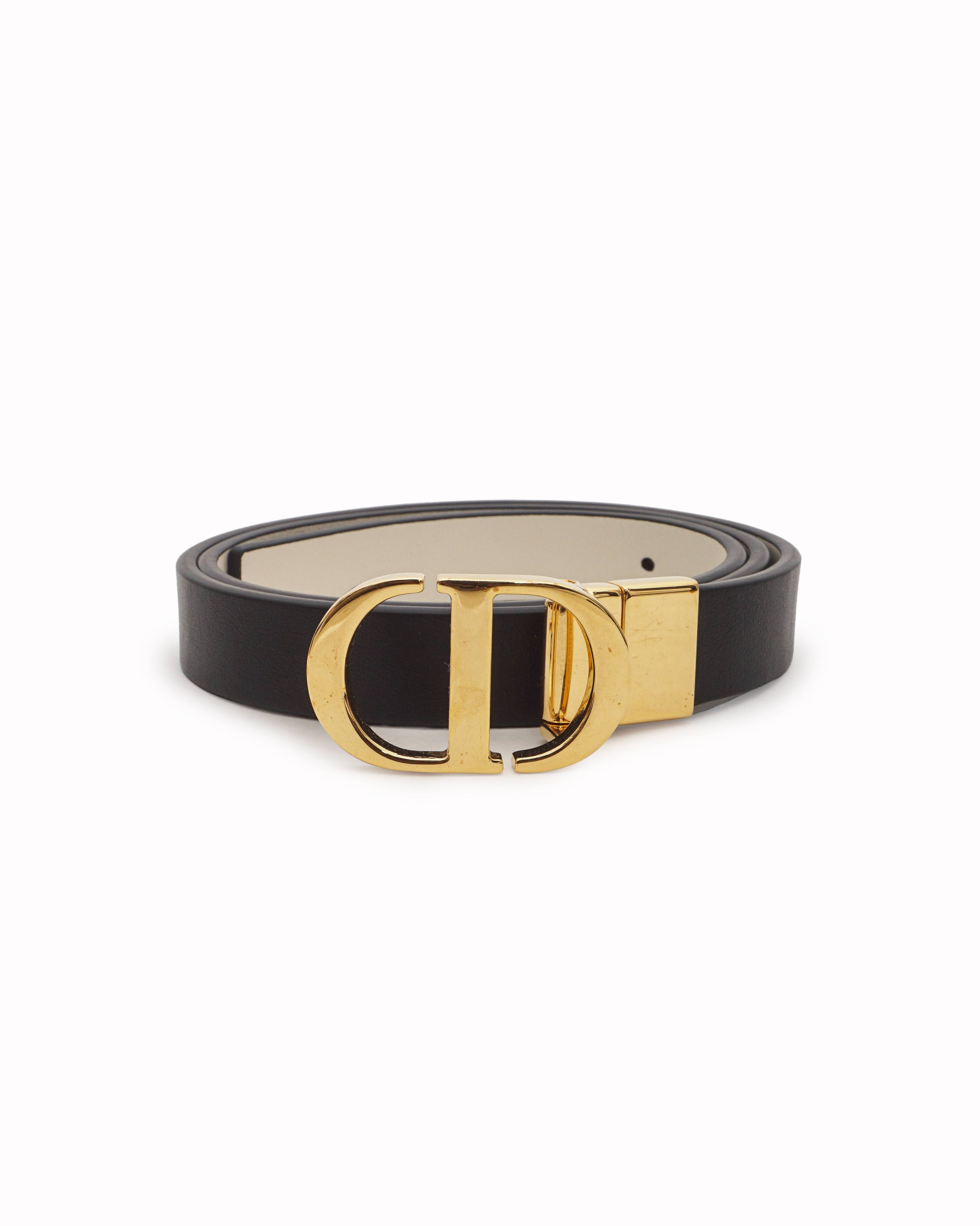 Christian Dior Black / White Leather 30 Montaigne Reversible Belt