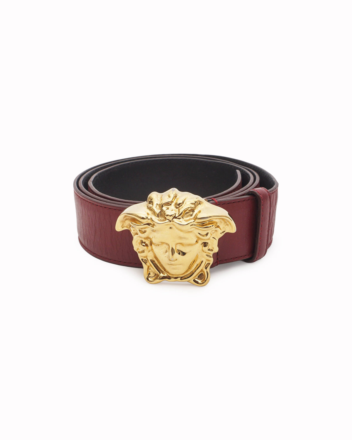 Versace Red Leather 3D Medusa Head Belt
