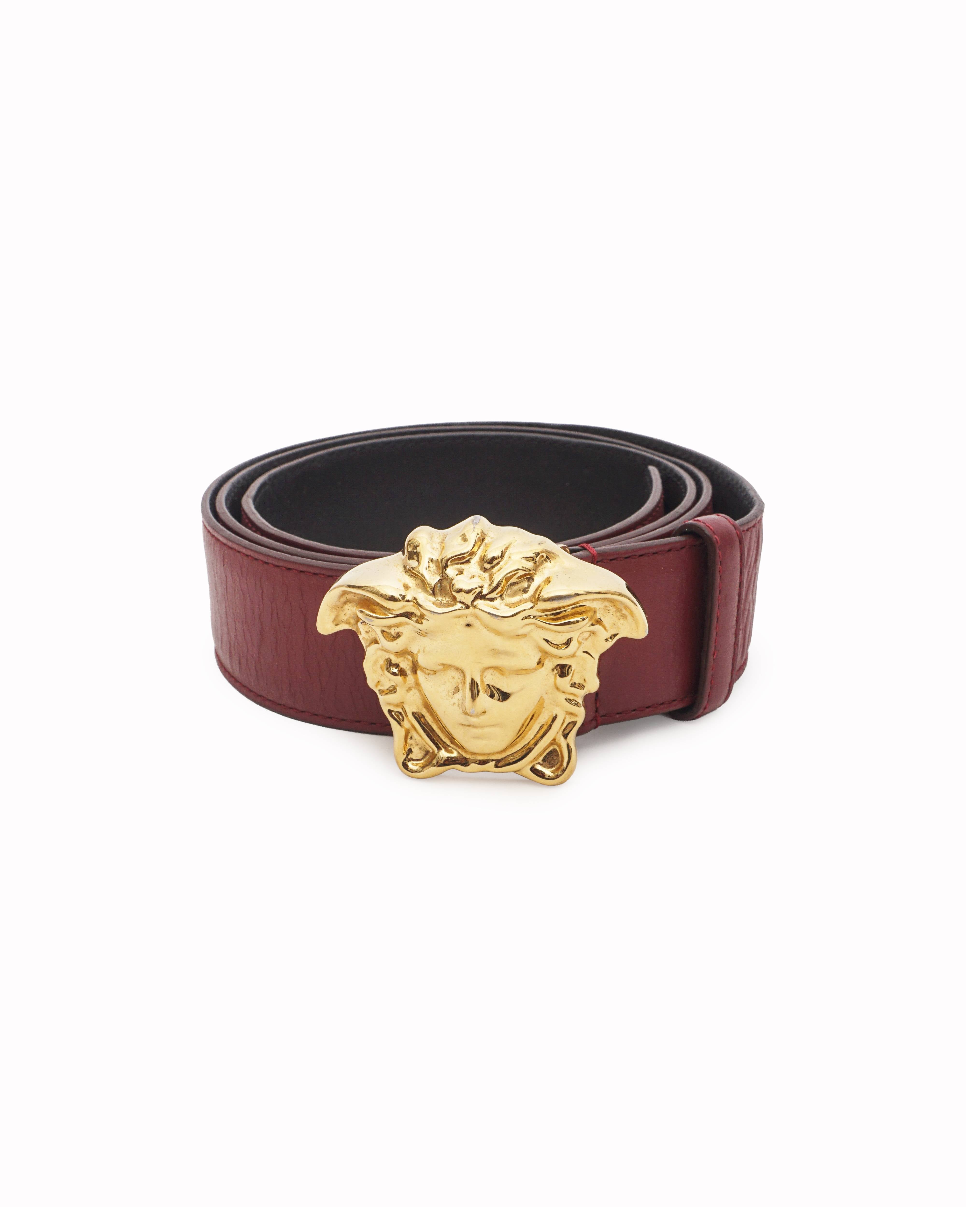 Versace Red Leather 3D Medusa Head Belt