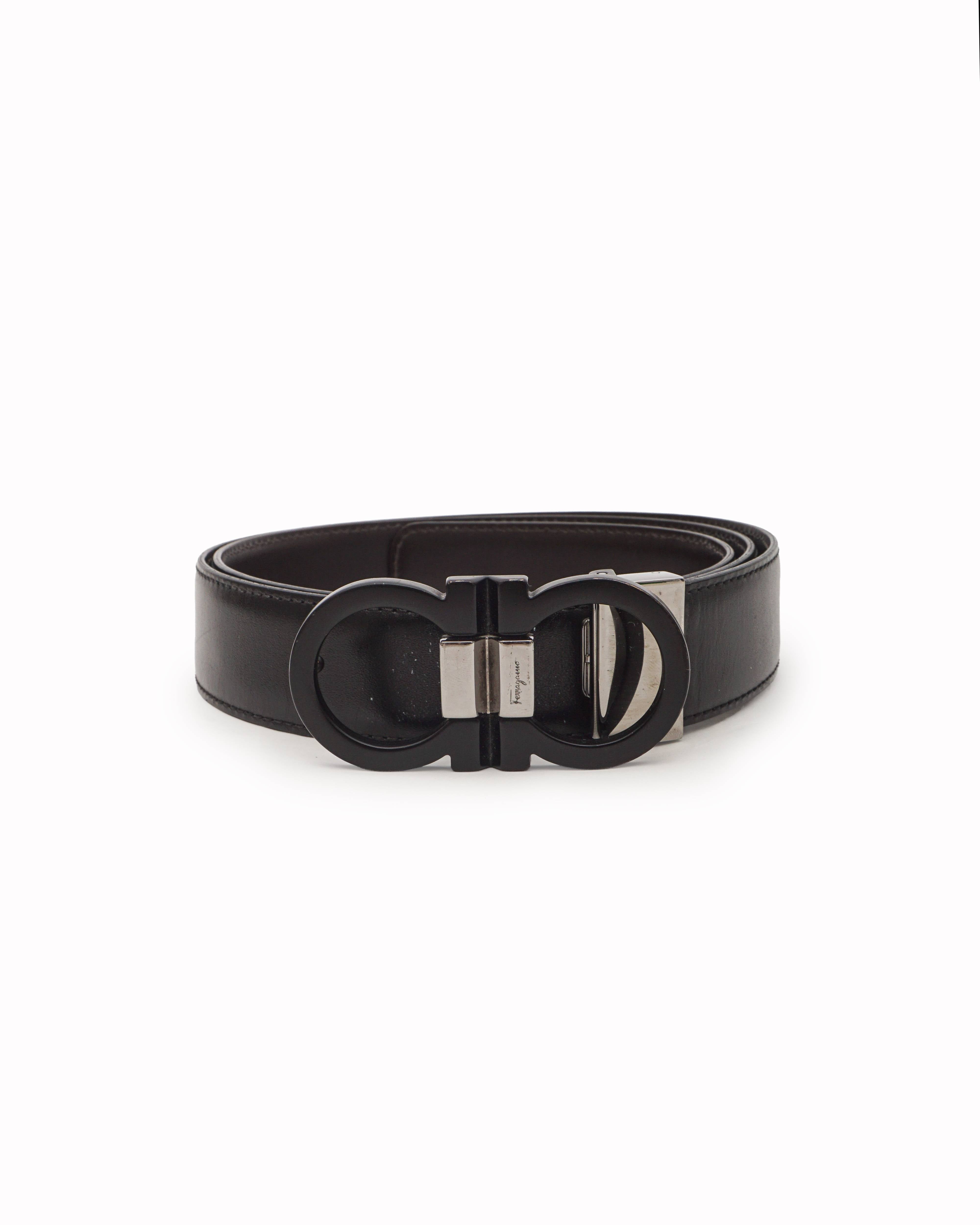 Salvatore Ferragamo Matte Black Reversible Gancini Leather Belt
