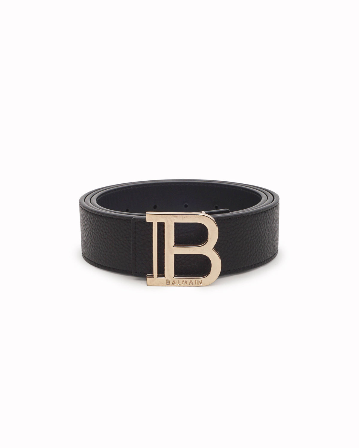 Balmain Black Grained Leather B-Belt with Gold-Tone Hardware
