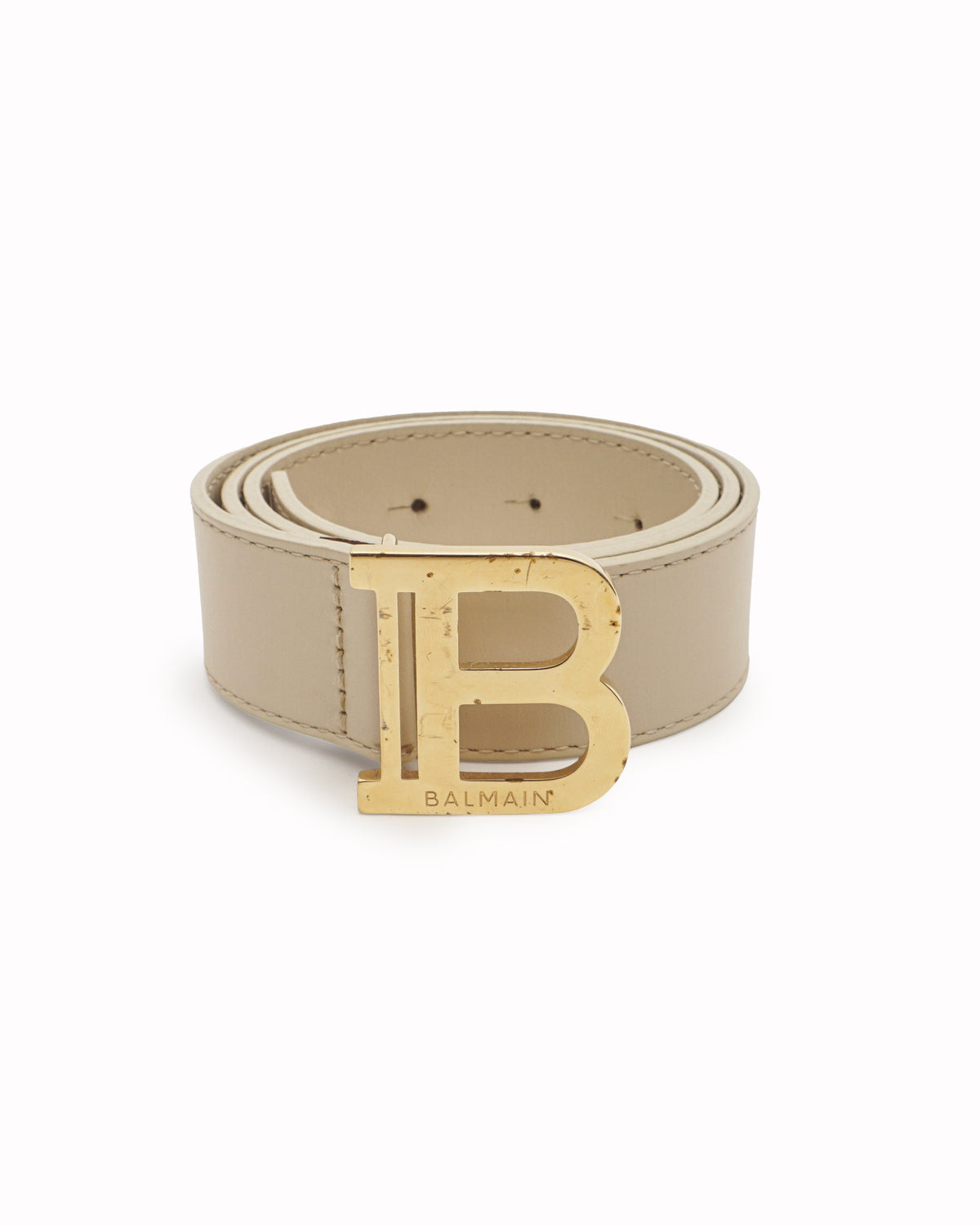 Balmain Off-White Leather Gold B-Buckle Belt