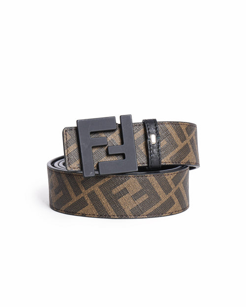 Fendi Zucca FF Logo Brown leather and Canvas reversible Women's Belt
