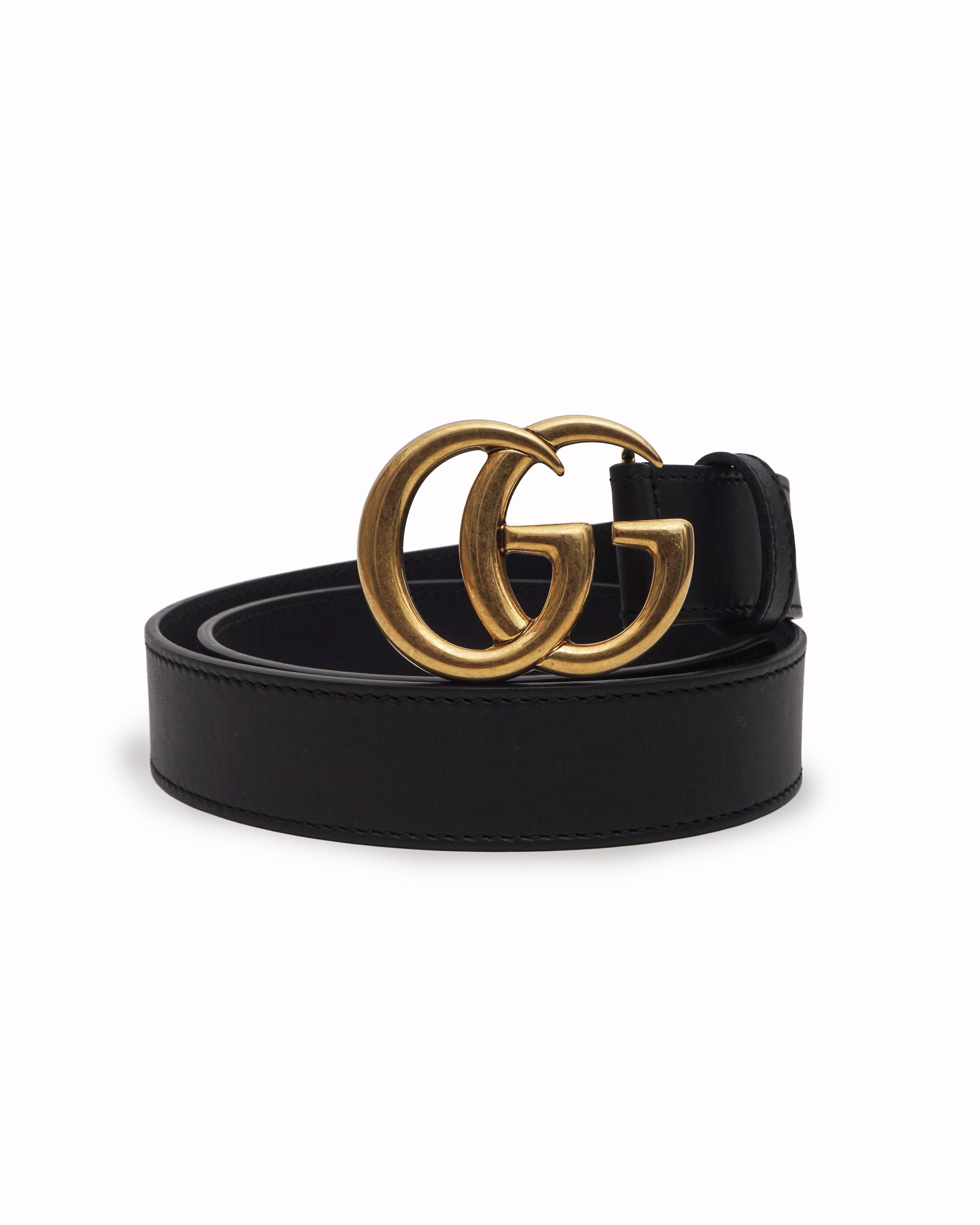 Gucci Black Leather Double G Buckle Belt