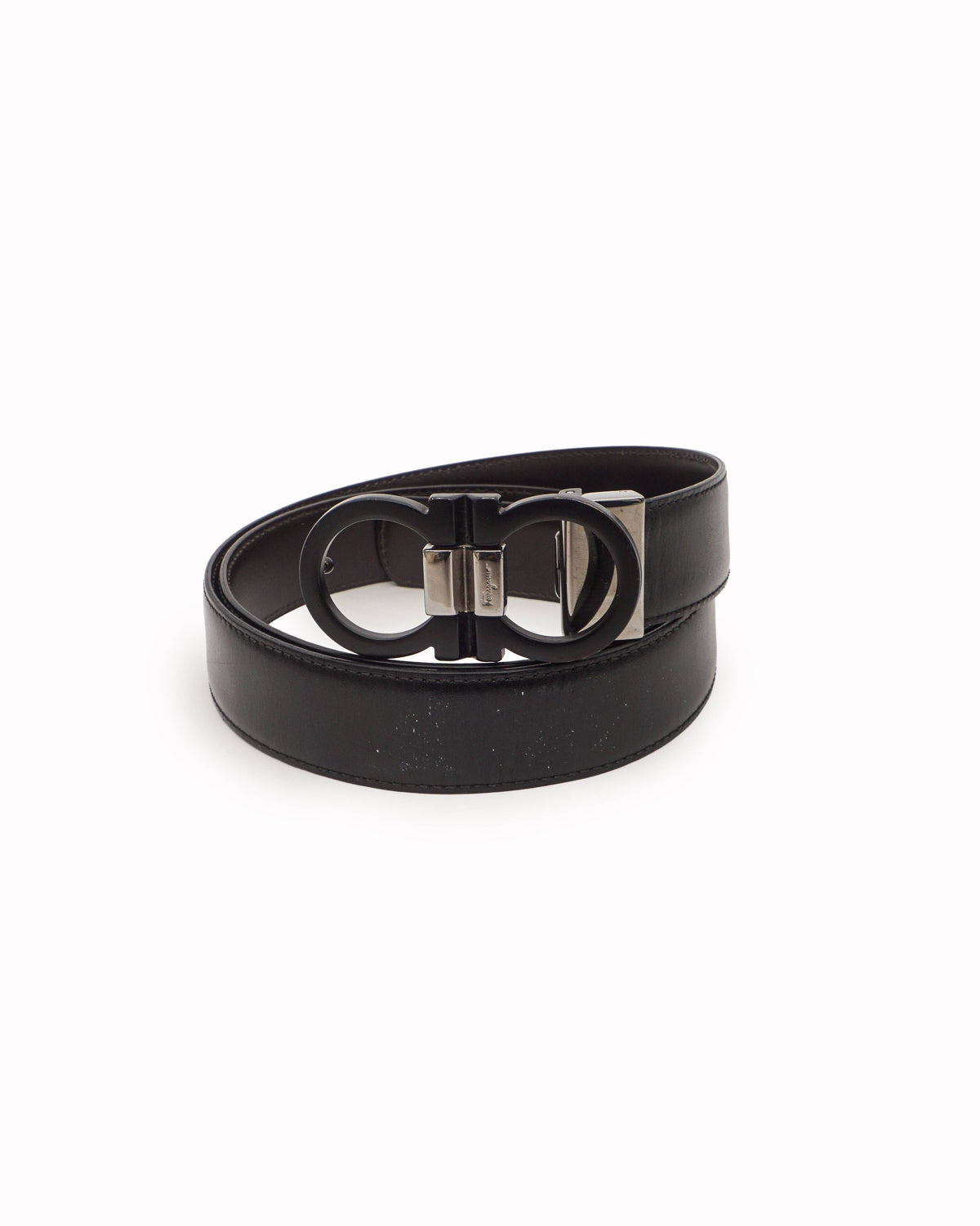 Salvatore Ferragamo Matte Black Reversible Gancini Leather Belt