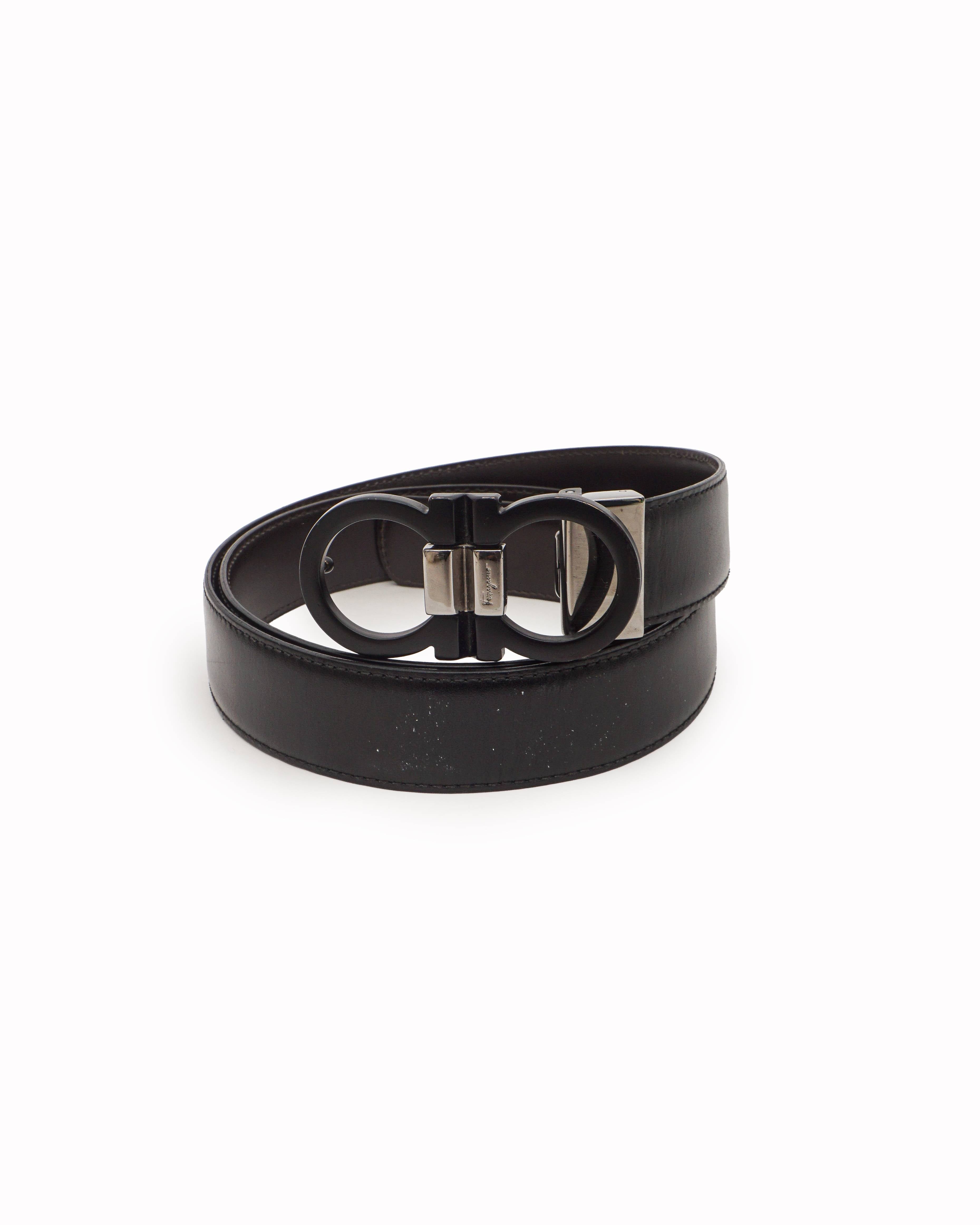 Salvatore Ferragamo Matte Black Reversible Gancini Leather Belt