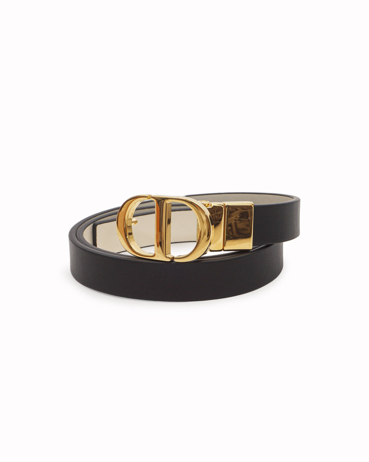 Christian Dior Black / White Leather 30 Montaigne Reversible Belt